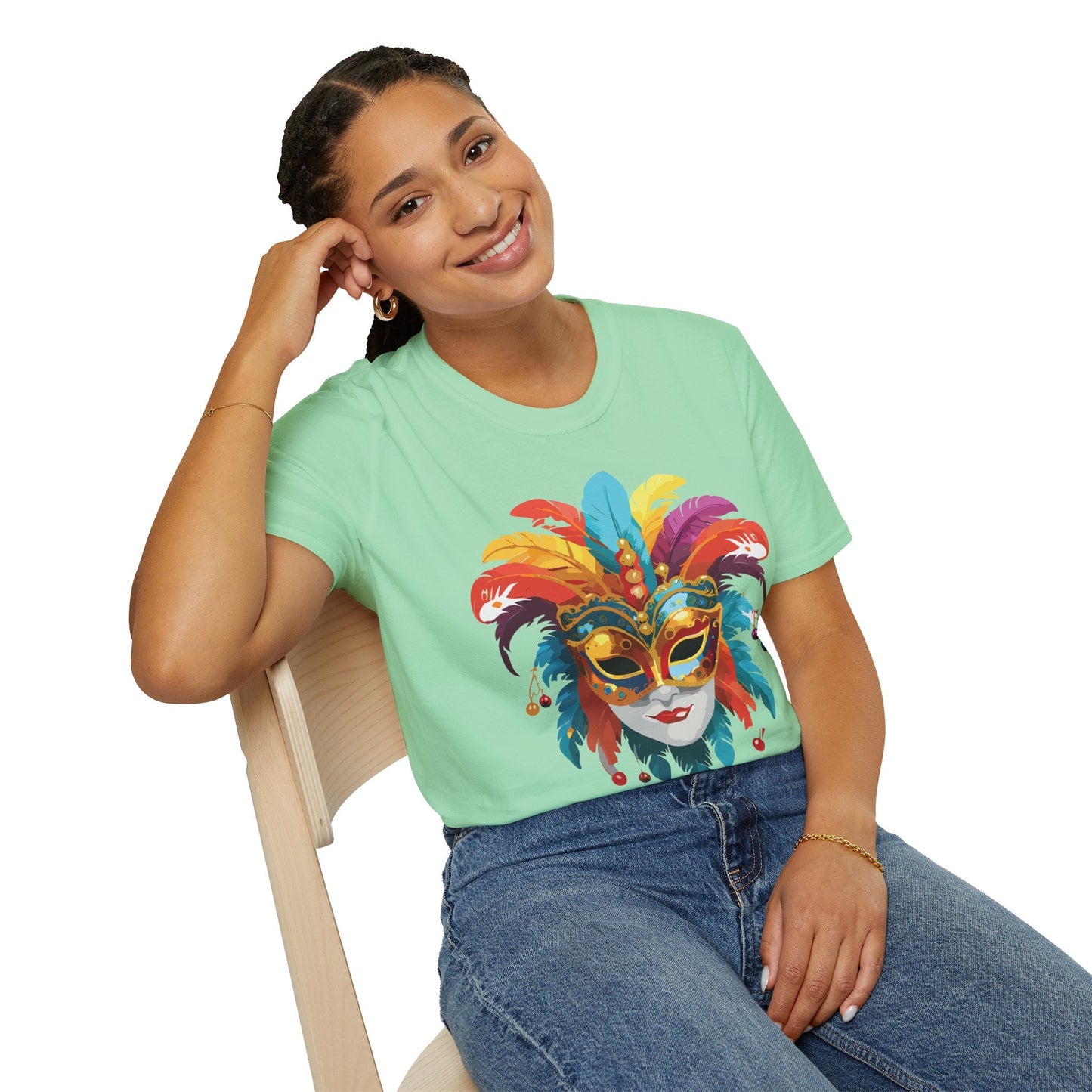 Mask Tee Shirt Unisex Masquerade Art Design Gildan Softstyle 64000 Short Sleeve Tee