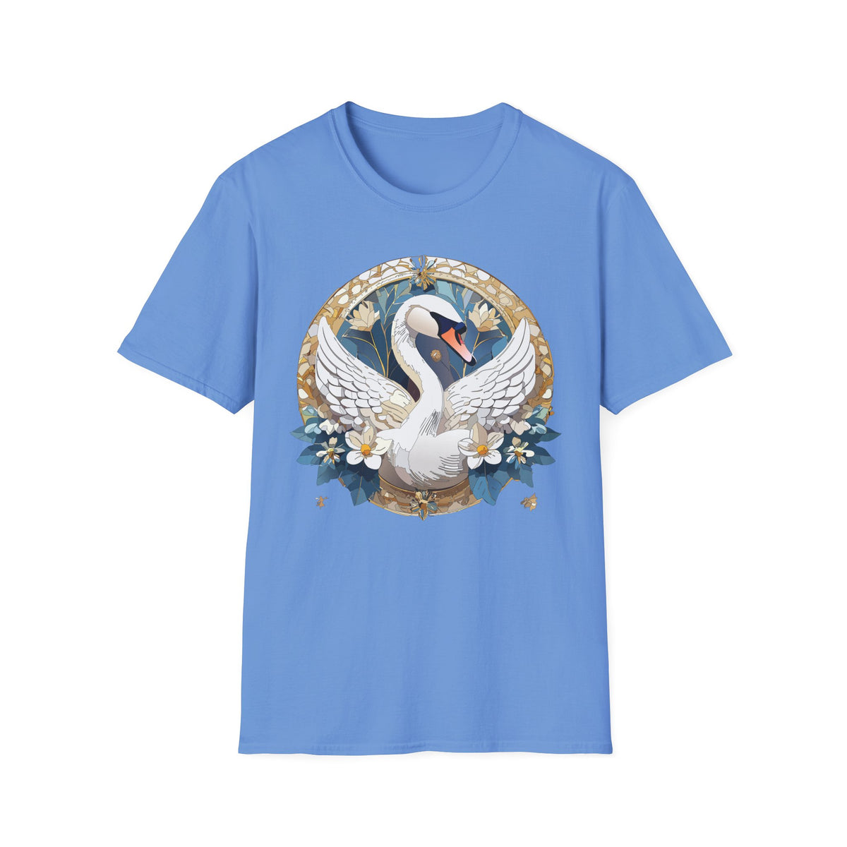 Art Nouveau Swan Illustration T-Shirt | Floral Circle Design