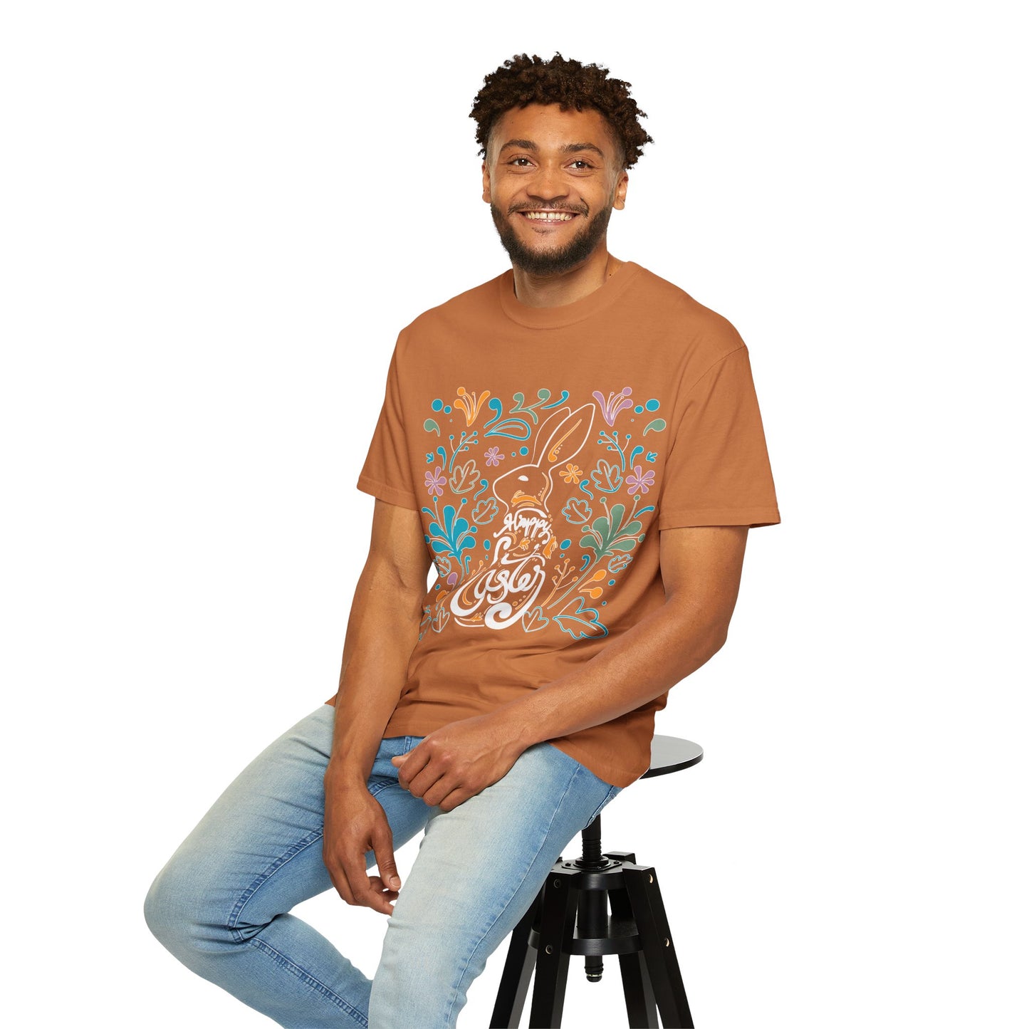 Easter Bunny Floral T-Shirt, Tee Shirt with Easter Signature, T Shirt with Easter Prints, Tee Shirt with Easter Design