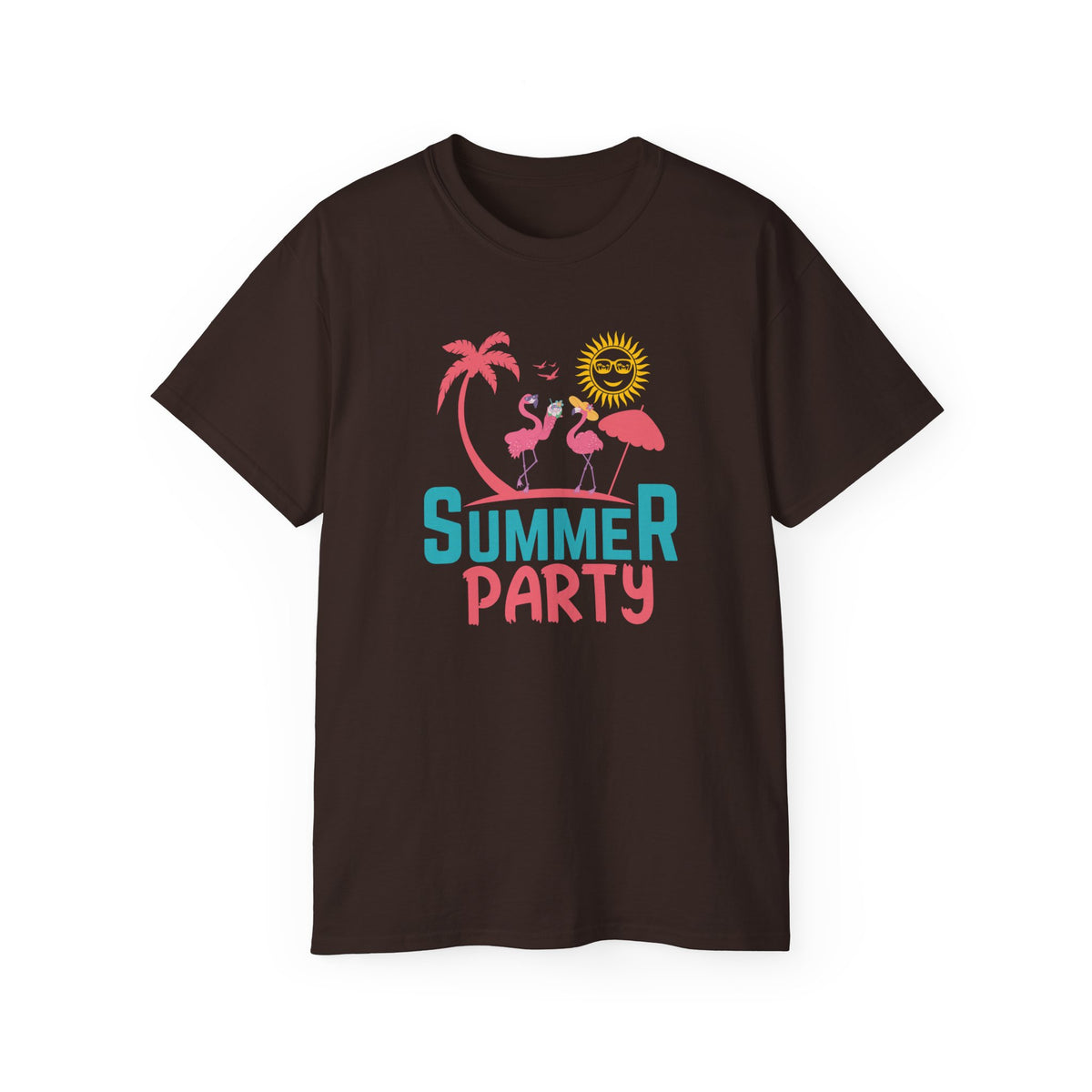 Summer Party Flamingo Tee | Tropical Palms Sun Retro Graphic