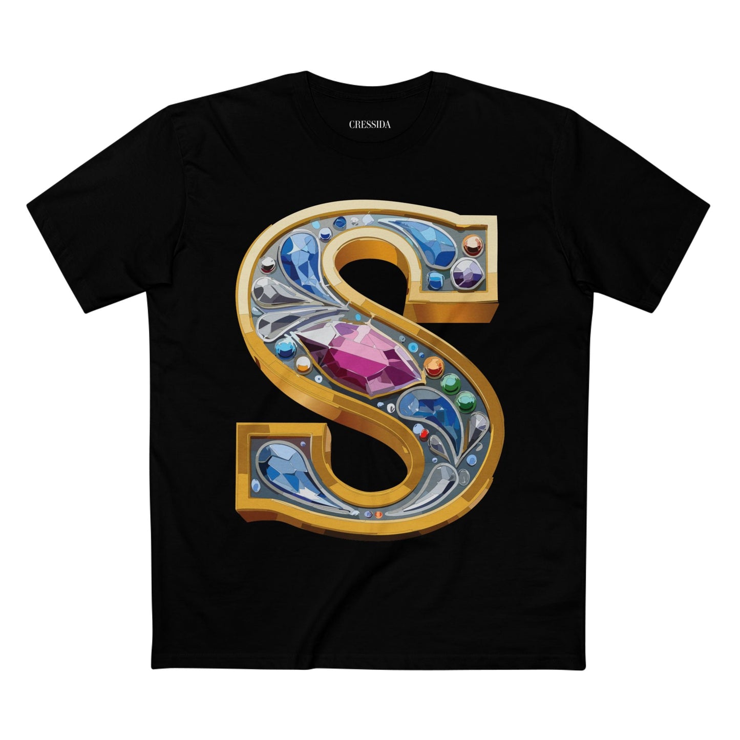 Letter S Graphic Design Tee Unisex 100 Cotton With Antique Gold Letters Artwork T-Shirt
