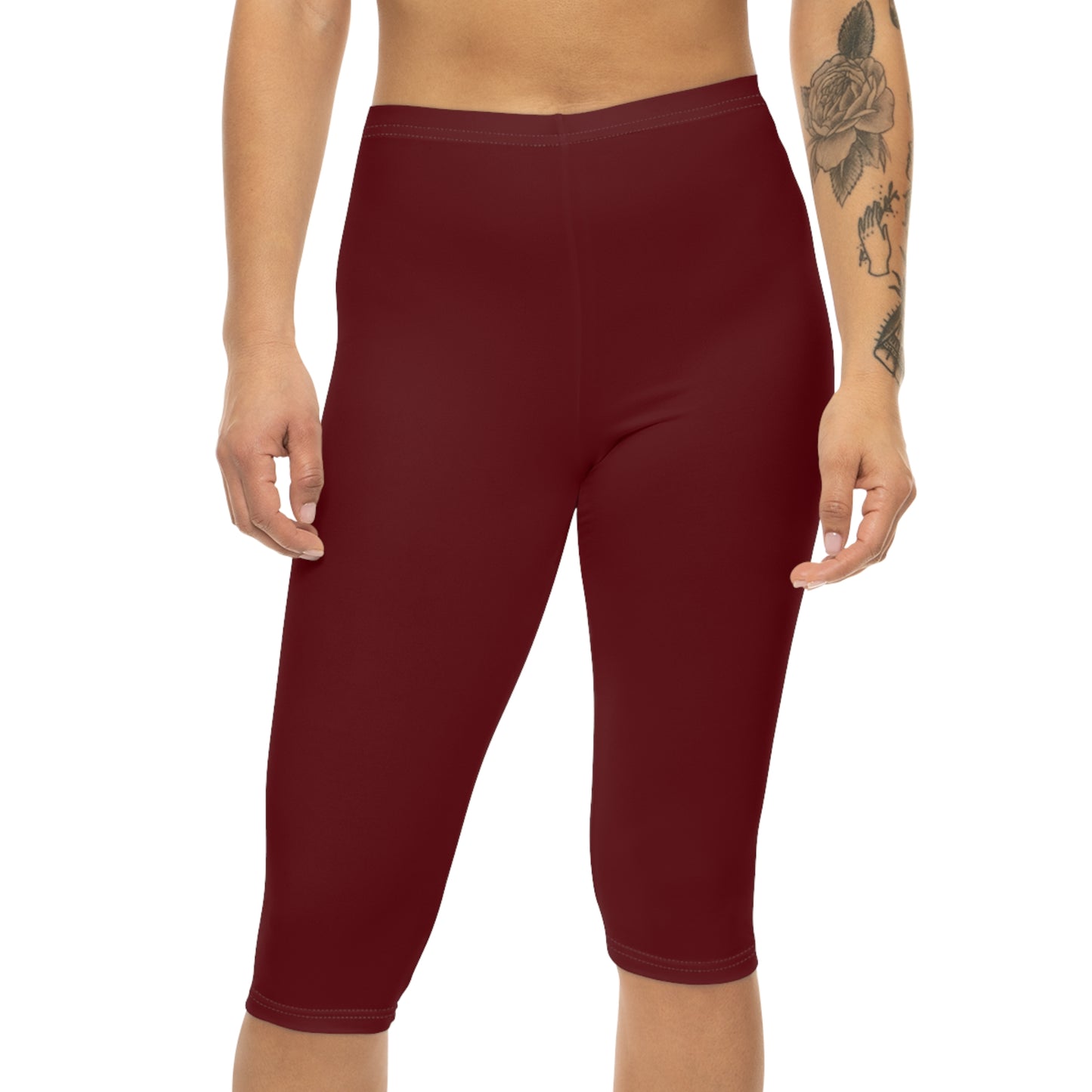 Black Cherry Color Women's Brushed Suede Poly Span Casual Capri Leggings XS-2XL