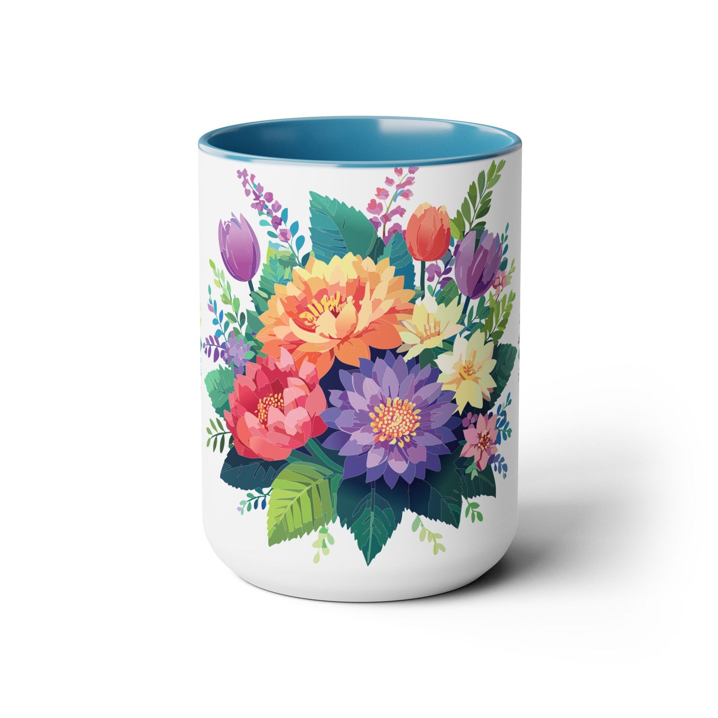 Two-Tone Coffee Mugs with flowers