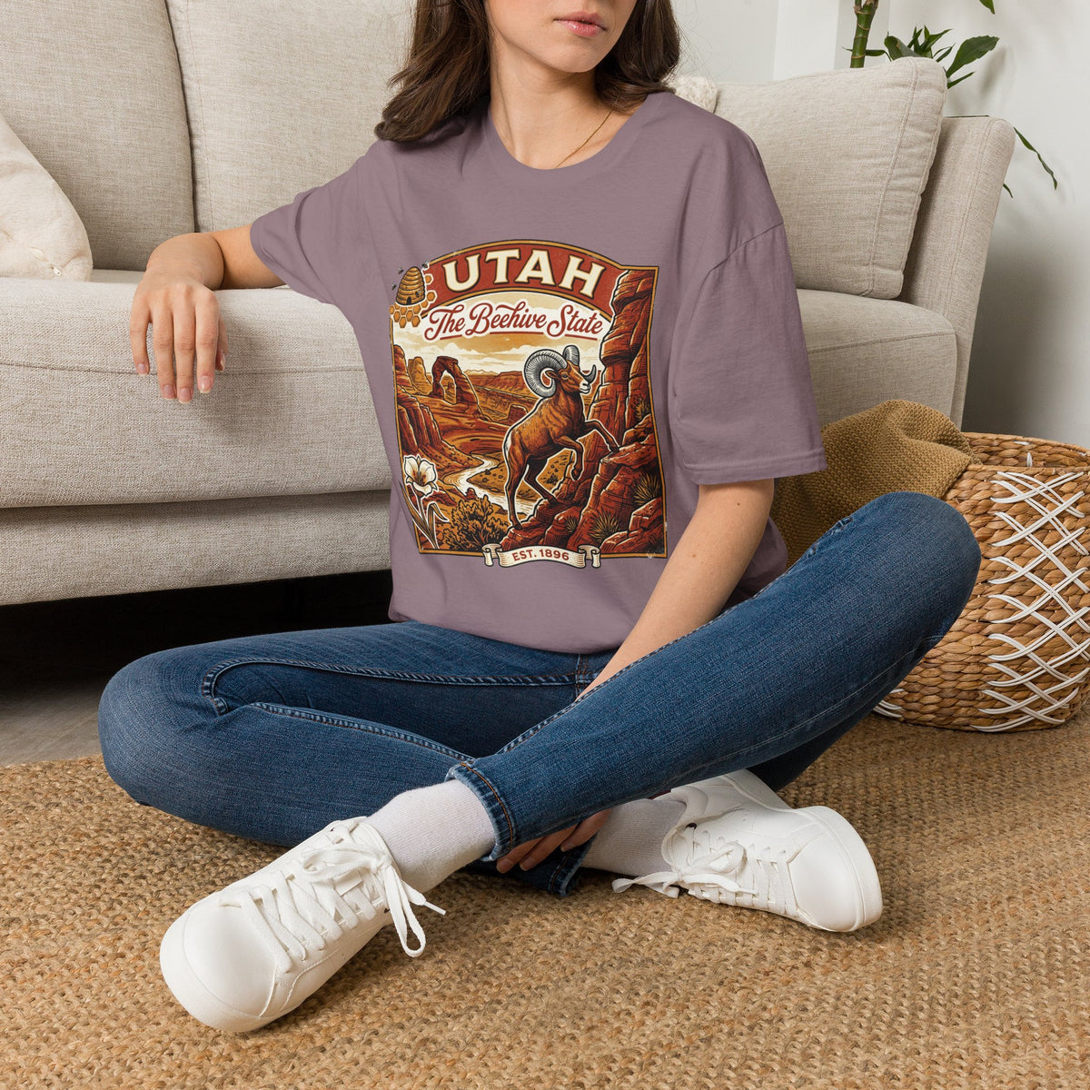 Utah State Retro Bighorn Sheep T-Shirt Travel Tourist Graphic Design Unisex 100 Cotton Gildan T-Shirt