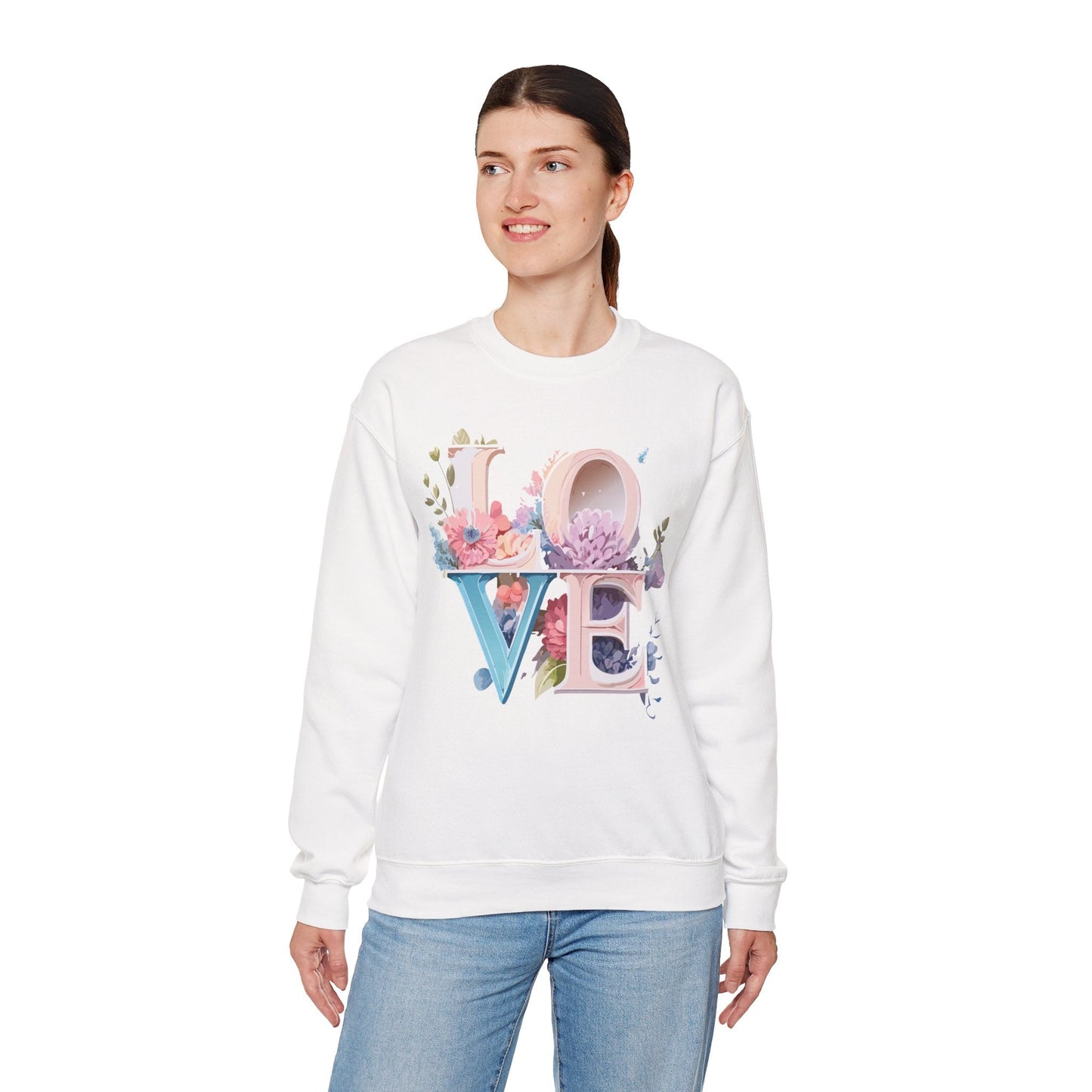 Floral Love Sweatshirt Valentines Day Sweatshirt Love Flower Unisex Crewneck Sweatshirt
