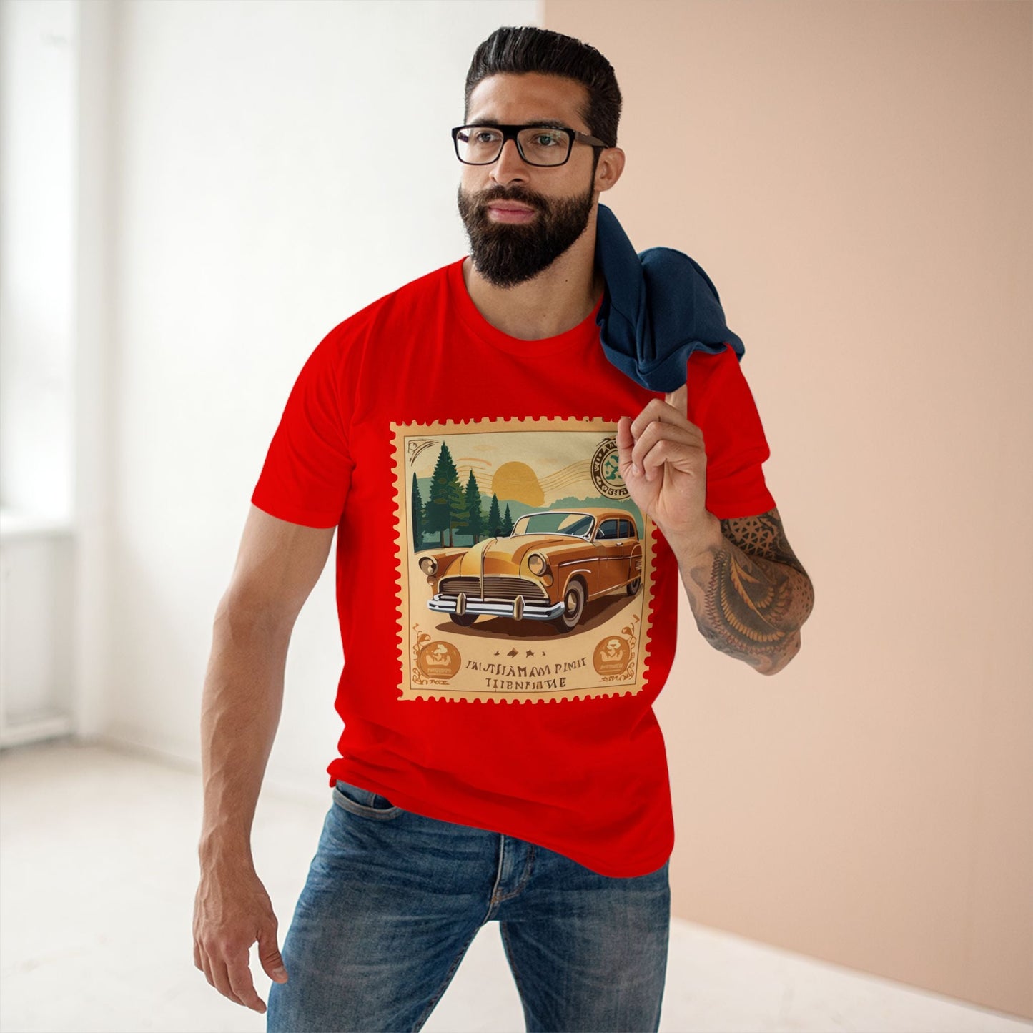 Retro2Nova Postage Stamp Shirt Unisex Premium Cotton Tee With Original Art Design