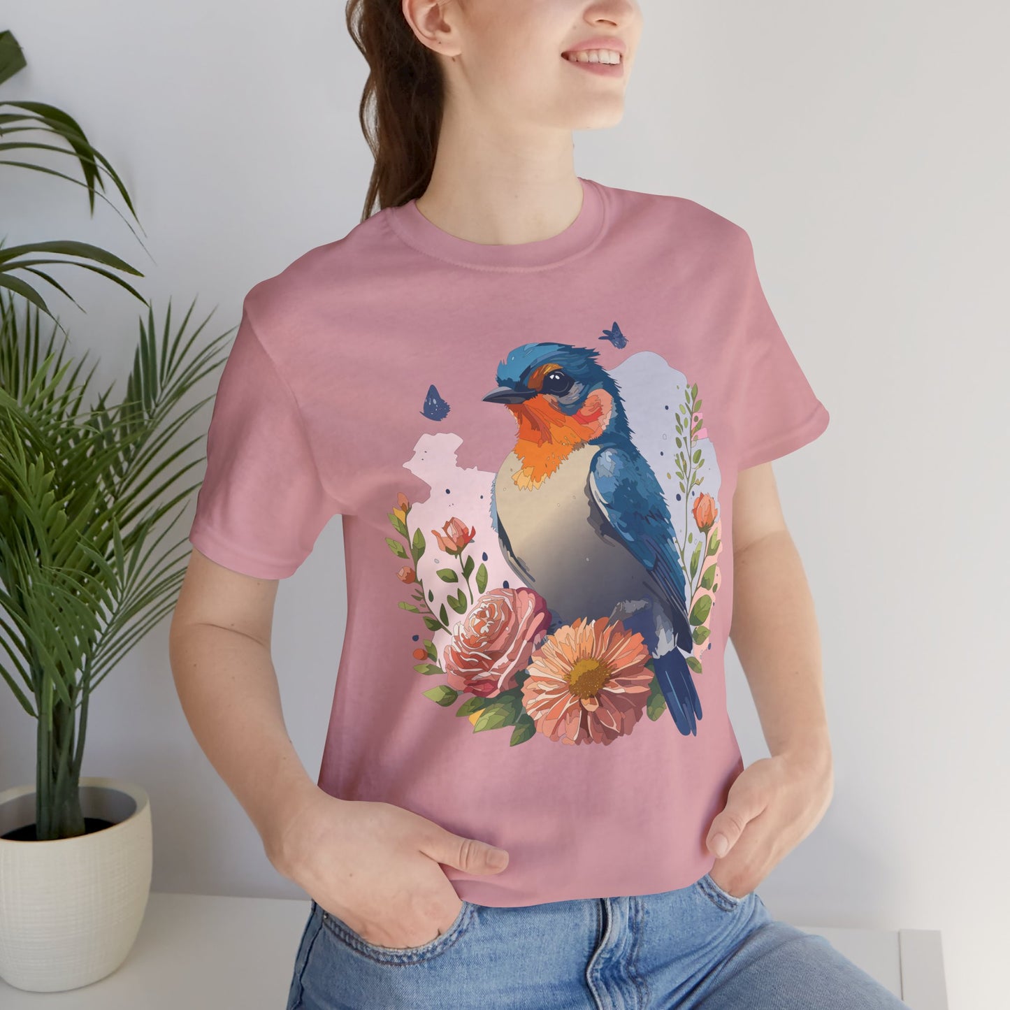 Floral Bird Tee, Animal Shirt, Bird Shirt, Floral Tee, Flower T-shirt, T-Shirt with Animal