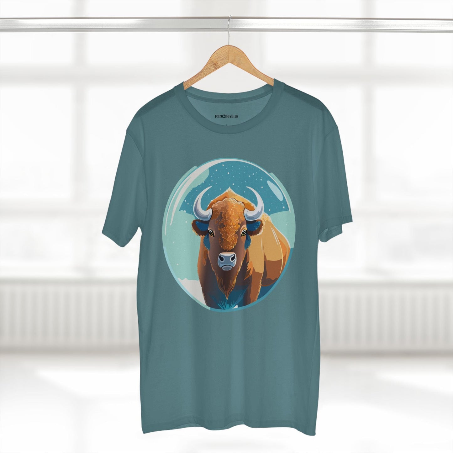 Retro2Nova Bison Art Tee Unisex Premium Cotton Staple Shirt With Original Animal Illustration From Art Collection