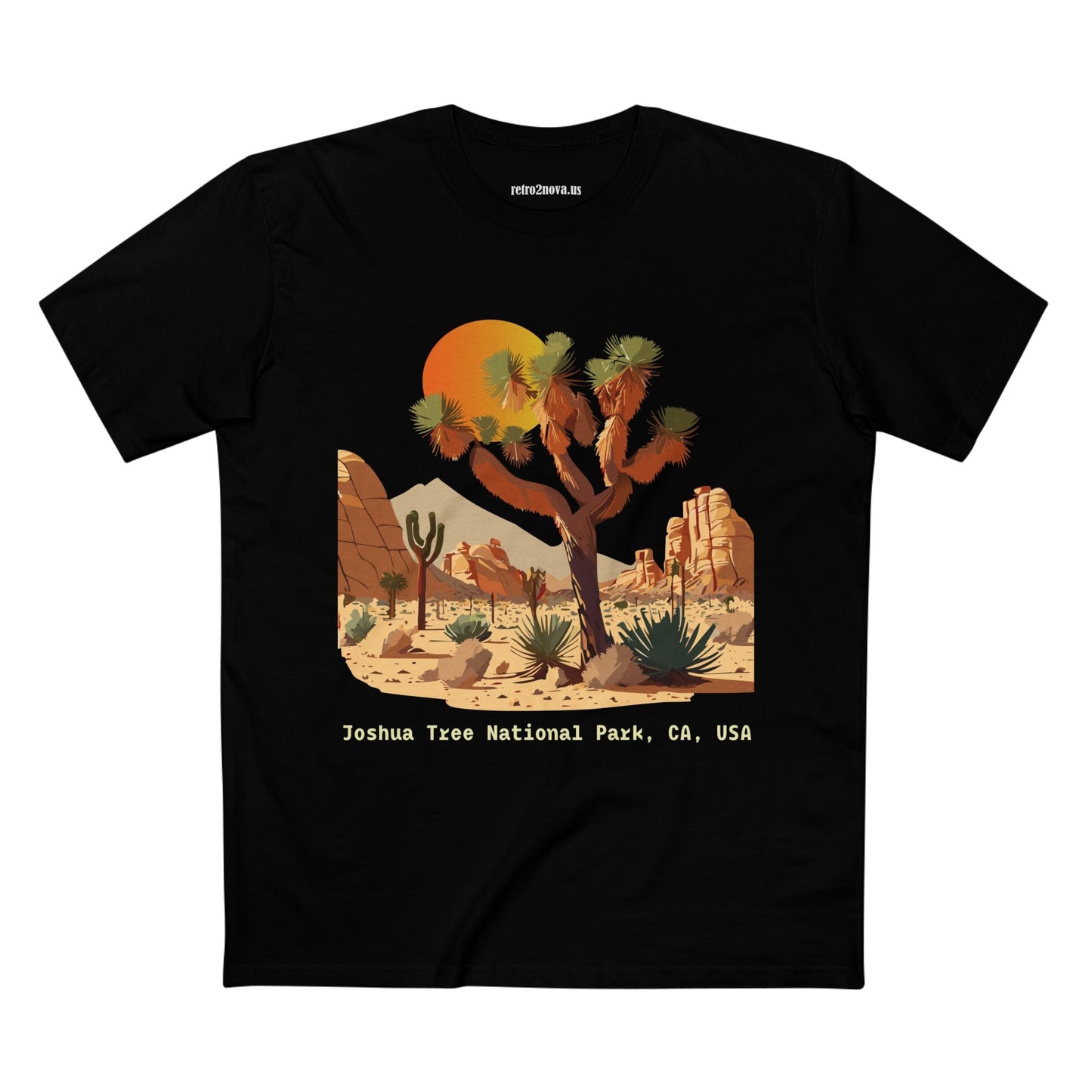 Retro2Nova Unisex Premium Cotton Staple Tee With Original Art Design Joshua Tree Travel Shirt