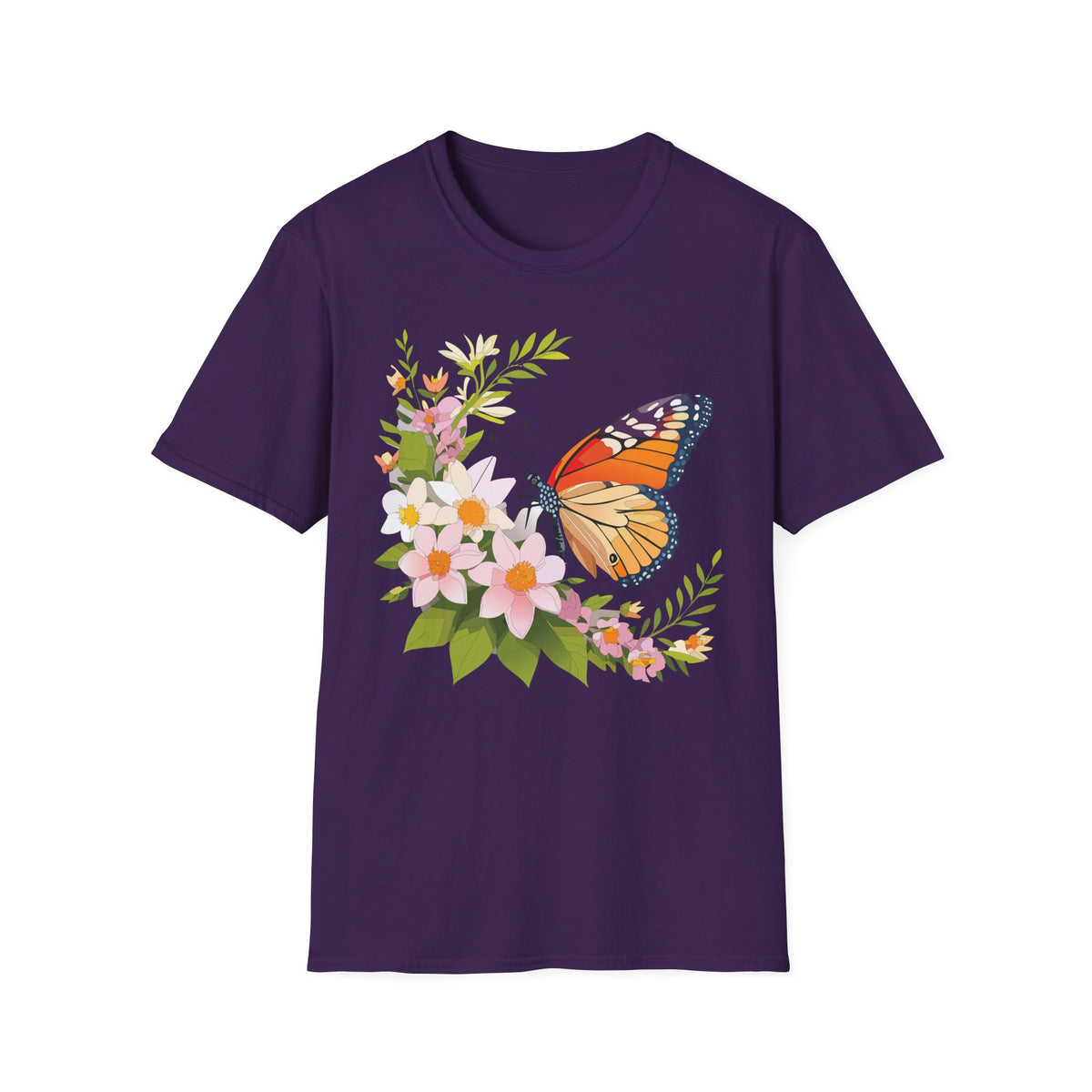 Monarch Butterfly Floral Graphic Tee Unisex 100 Cotton Gildan T-Shirt