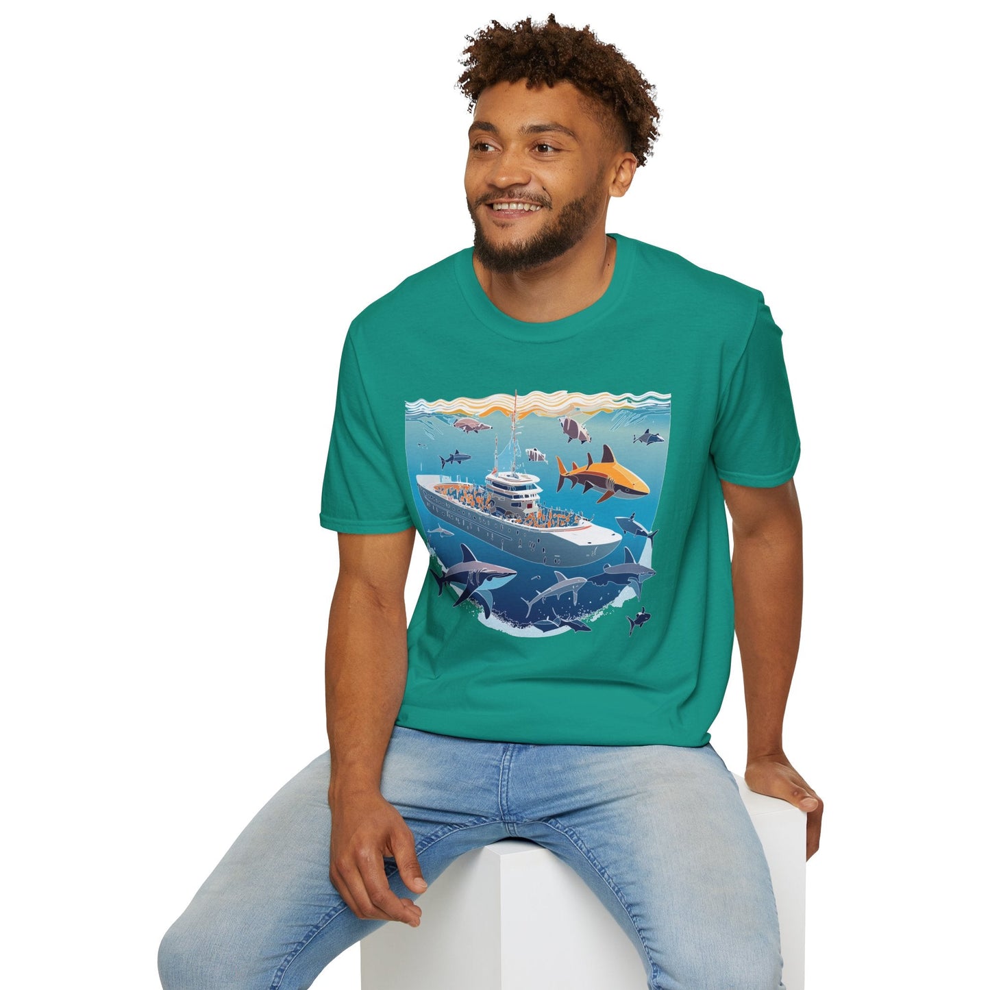 Ocean Tee Shirt Unisex Softstyle Short Sleeve With Ocean Art Design 100 Percent Ring Spun Cotton