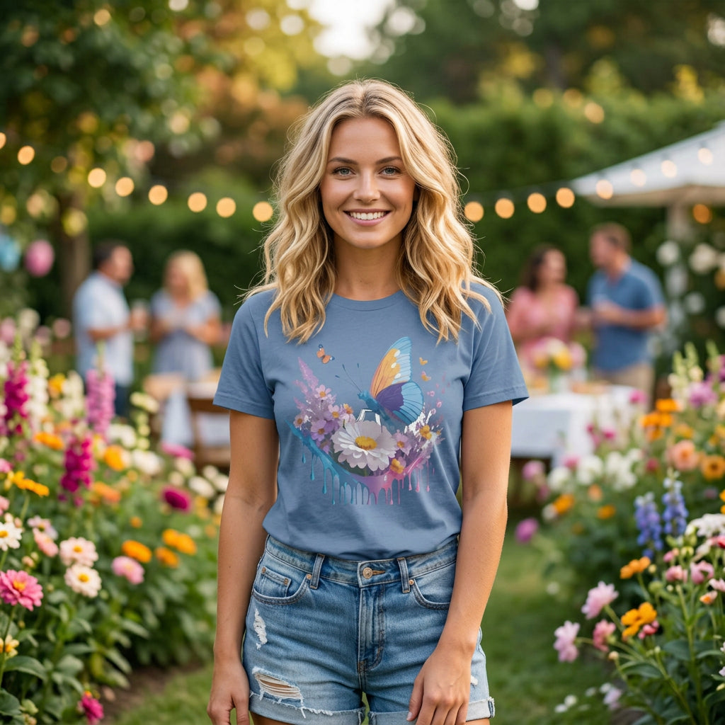 Butterfly Graphic Unisex Cotton Bella+Canvas Tee with Art Design n55