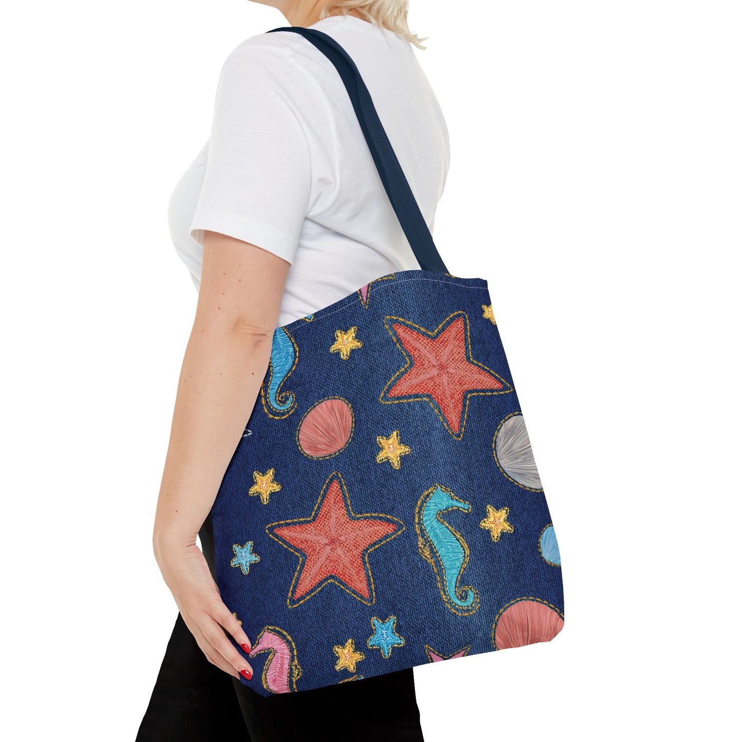 Denim Fabric Imitation Print Unisex Canvas Bag Poly Spun 3 Sizes Tote Bag 182-20