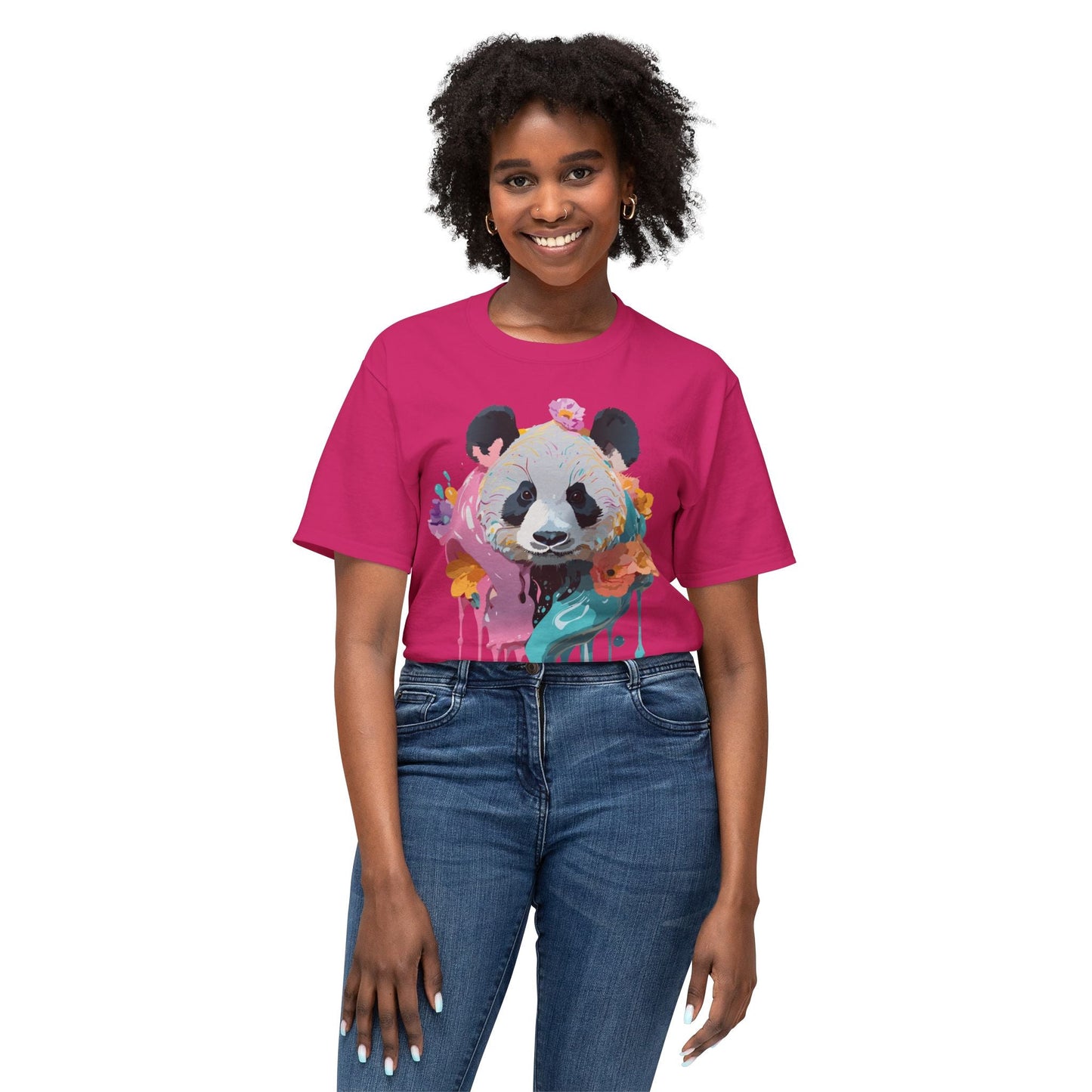 Panda T Shirt Unisex HD Cotton Tee With Panda Art Print Vintage Floral Design Printed In USA