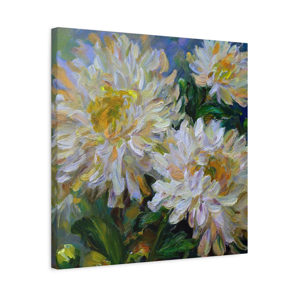 Chrysanthemums Print Canvas, Floral Oil Paint Print 20x20, 24x24, 30x30, 32x32, 36x36 Art Design Pine-Wood Inner Frame MC-160