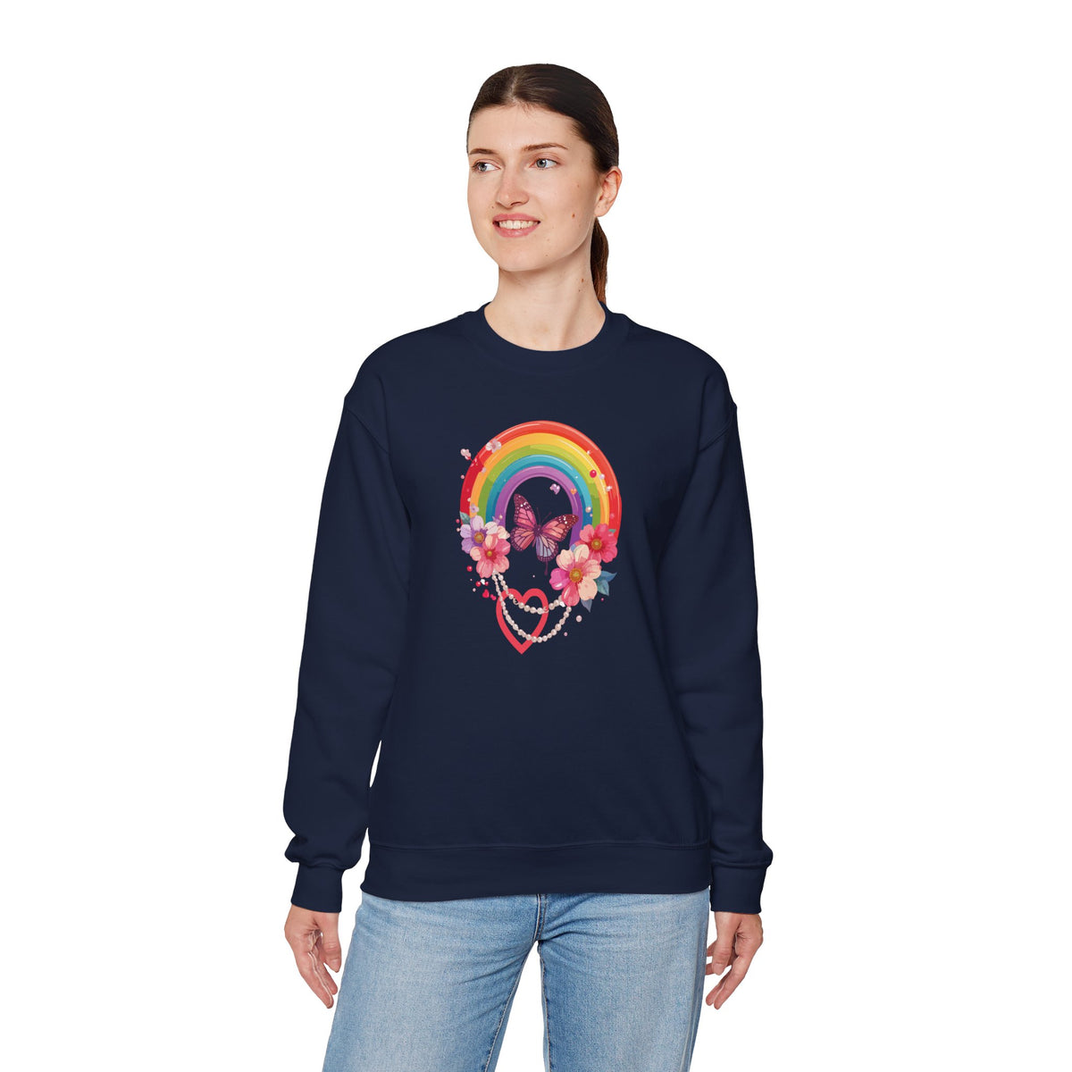 Rainbow Heart Sweatshirt, Floral Heart Sweatshirt, Floral Love Sweatshirt, Valentine's Day Sweatshirt, Rainbow Heart Floral Sweatshirt 106