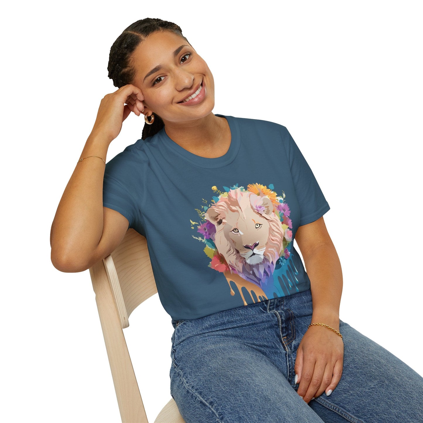 Unisex Lion Shirt Floral Lion Tee Softstyle Gildan 64000 100 Percent Cotton