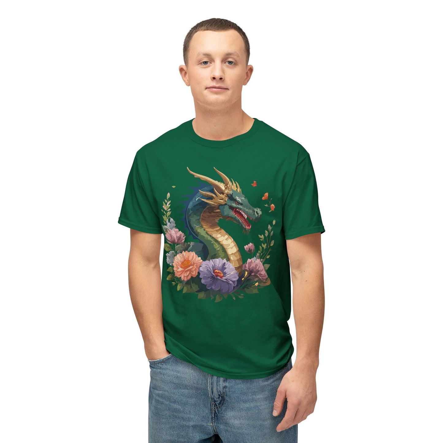 Dragon Art Design Shirt Unisex Cotton T Shirt Floral Print Tee