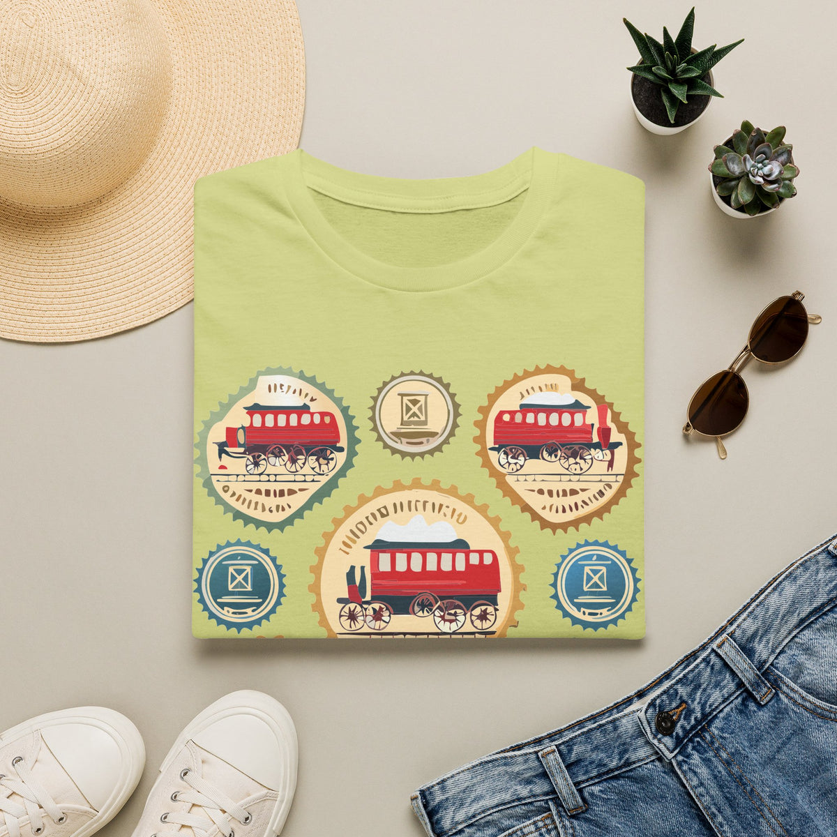 Vintage Trolley Badges T-Shirt | Retro Streetcar Emblems Graphic Tee Unisex 100 Cotton Gildan T-Shirt