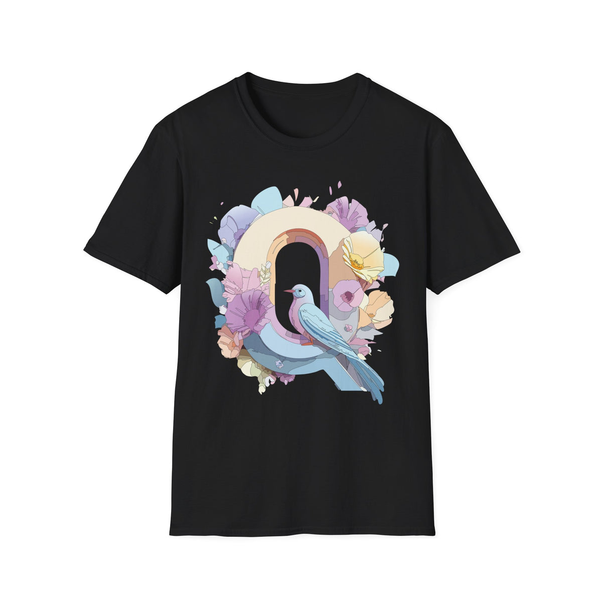 Pastel Bird Rainbow T-Shirt Q Floral Arch, Soft Spring Colors