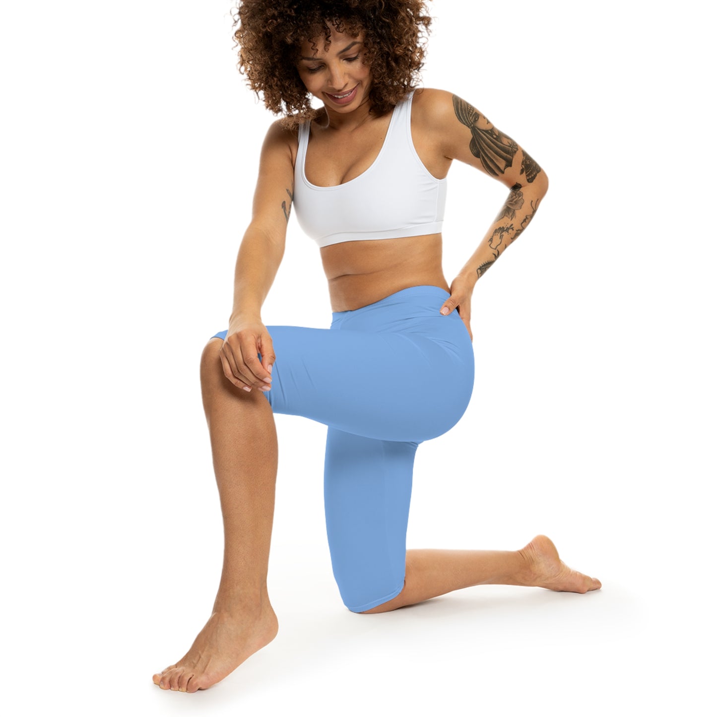 Miranda Blue Color Women's Brushed Suede Poly Span Casual Capri Leggings XS-2XL