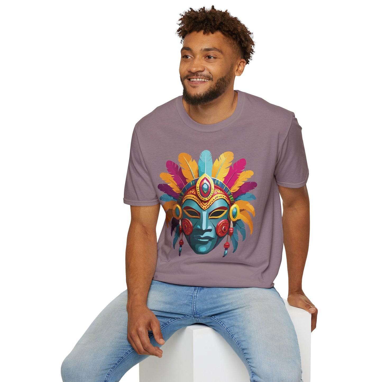 Mask Tee Shirt Unisex Short Sleeve Graphic Tee Masquerade Design 100 Percent Ring Spun Cotton