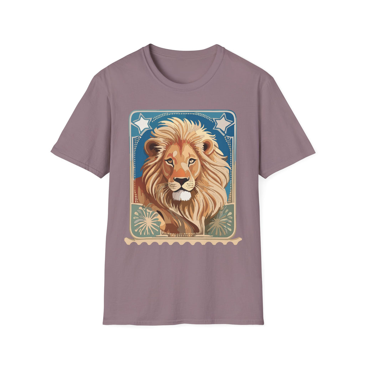 Majestic Lion Portrait Graphic Posters, Post Stamps Design Unisex 100 Cotton Gildan T-Shirt