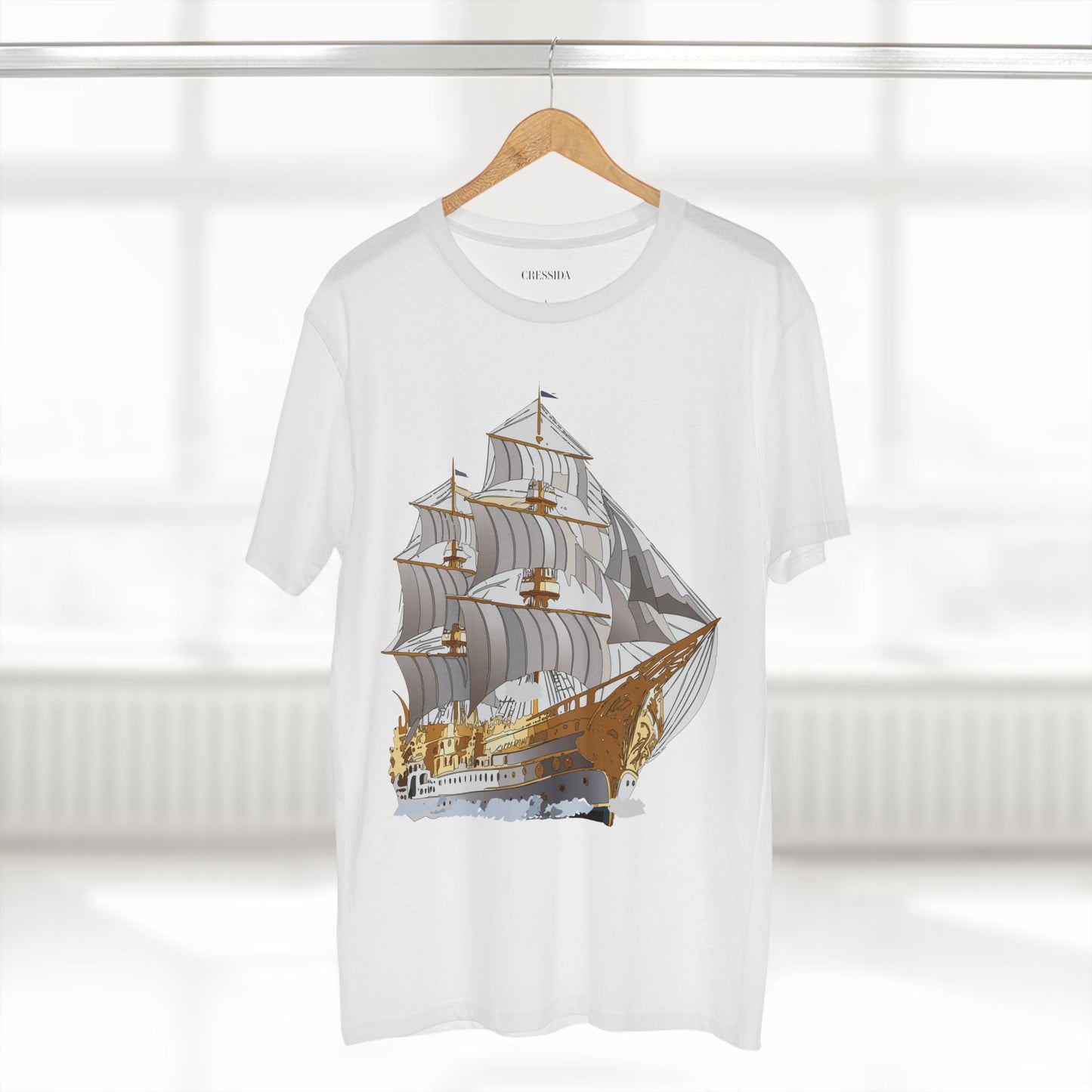 Ship Graphic Unisex 100 Cotton T-Shirt with Gold Frigate Art Design 15