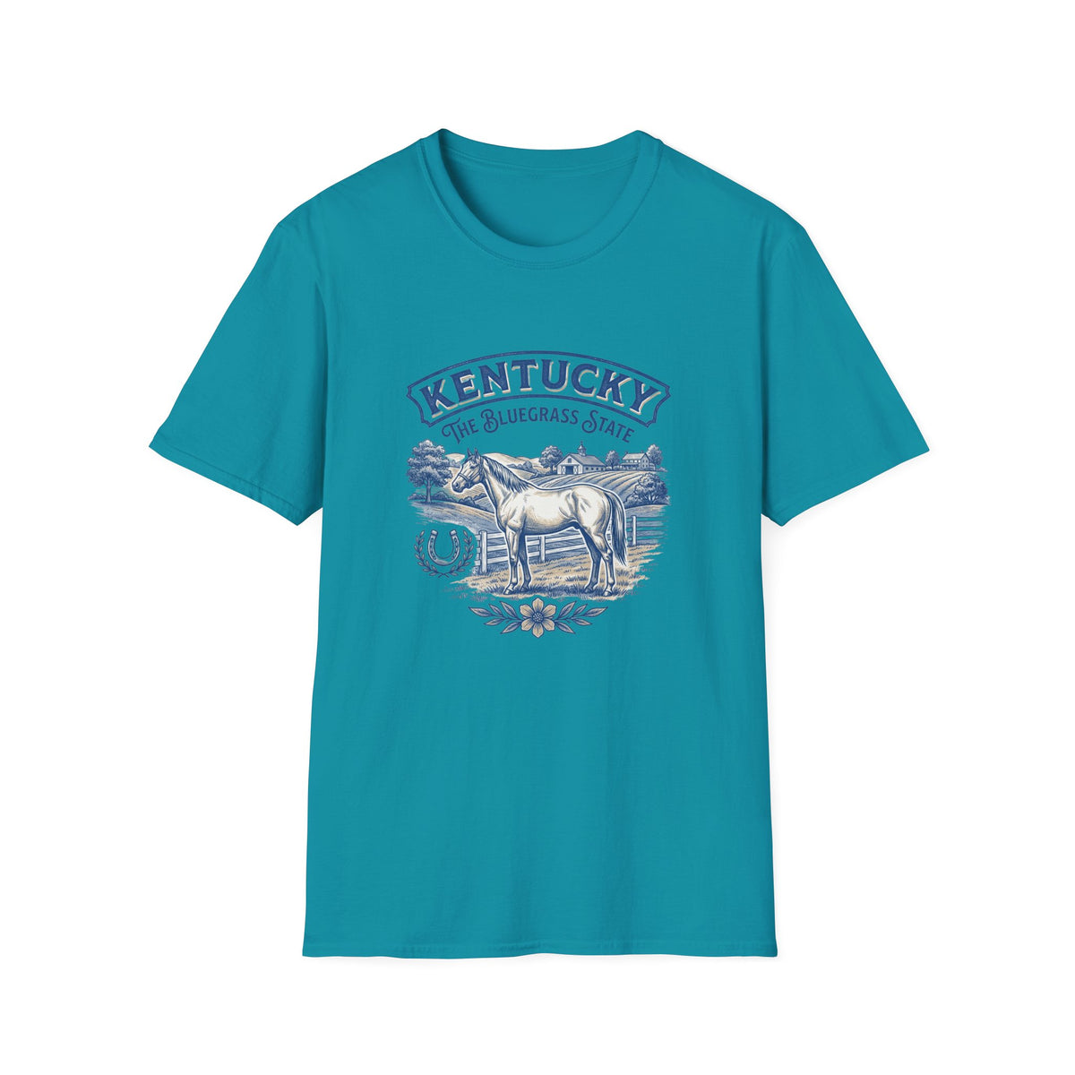 Kentucky Horse & Bluegrass State Travel Tourist Graphic Design Unisex 100 Cotton Gildan T-Shirt