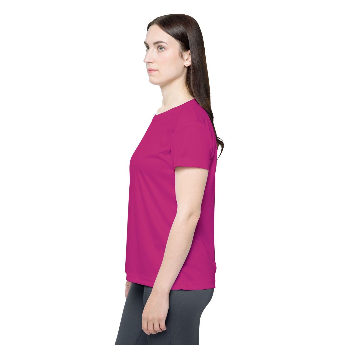 Hot Rose Pink Women's Sports Jersey Short Sleeves 100% Poly Solid Bright Pink Color Print Athletic Tee