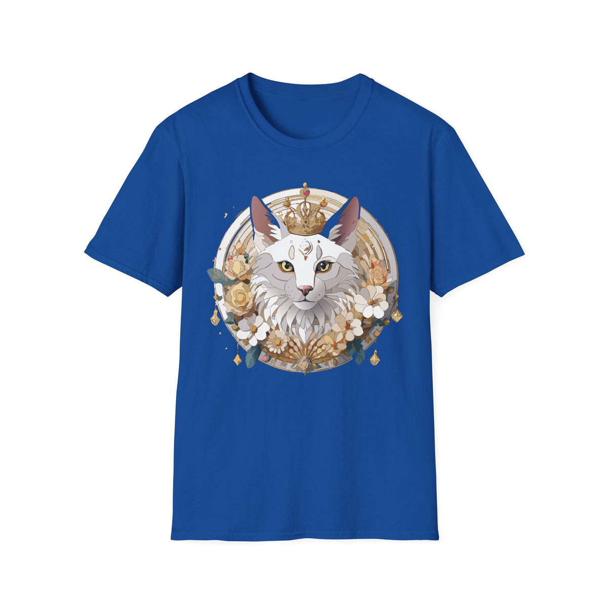 Regal Cat Crown graphic T-Shirt | White Cat Illustration, Floral Halo