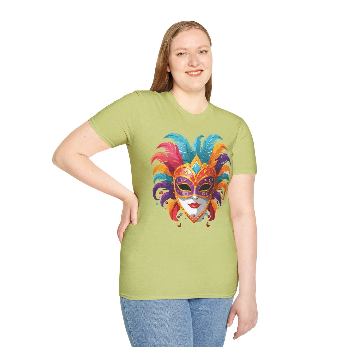 Unisex Gildan Softstyle Mask Tee Shirt With Art Design Casual Everyday Wear Masquerade Tee