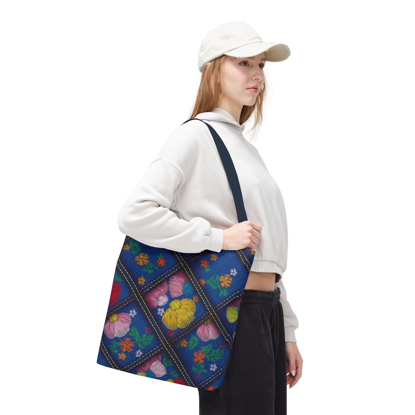 Denim Fabric Imitation Print Unisex Canvas Bag Poly Spun 3 Sizes Tote Bag 132