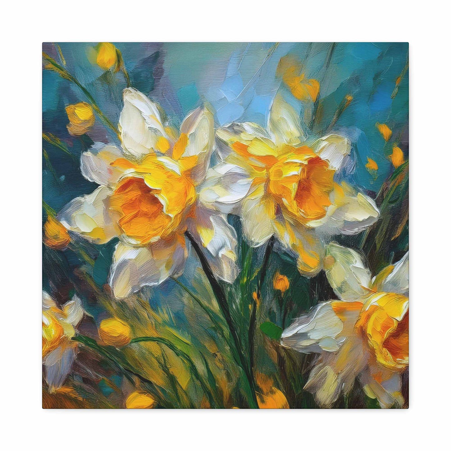 Narcissus Print Canvas, Floral Oil Paint Print 20x20, 24x24, 30x30, 32x32, 36x36 Art Design Pine-Wood Inner Frame MC-175