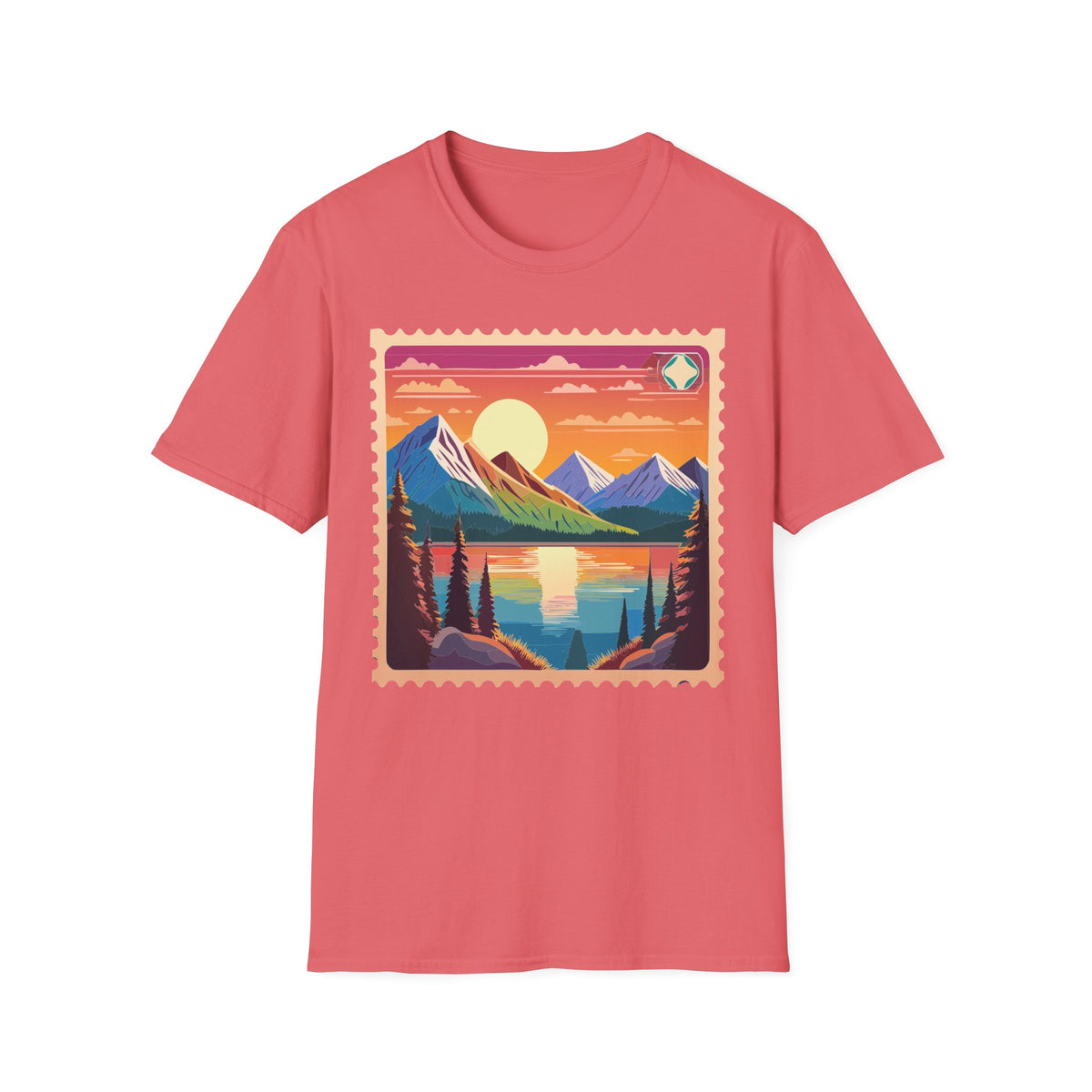 Sunset Mountain Lake landscape T-Shirt | retro postcard nature print