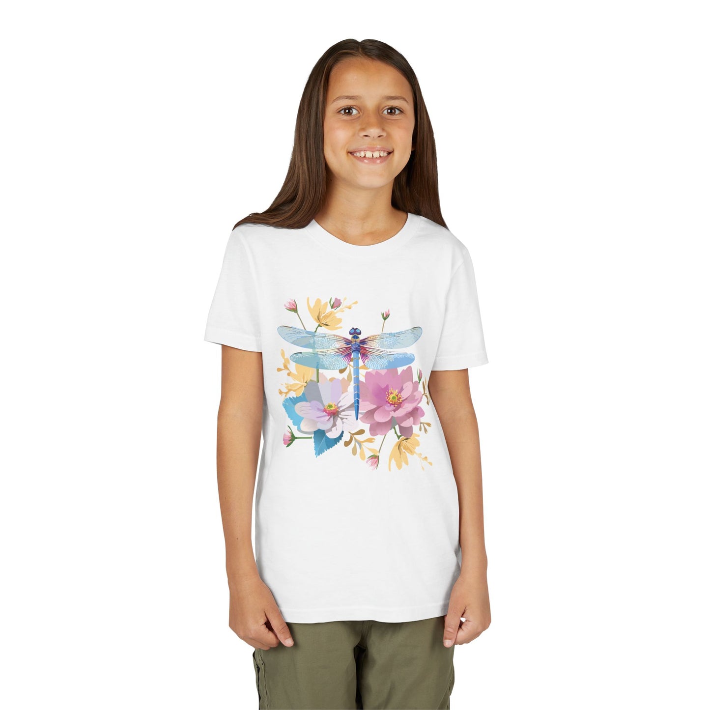 Dragonfly Blossom Youth Tee - Colorful Short Sleeve T-Shirt for Spring Celebrations (9-14)