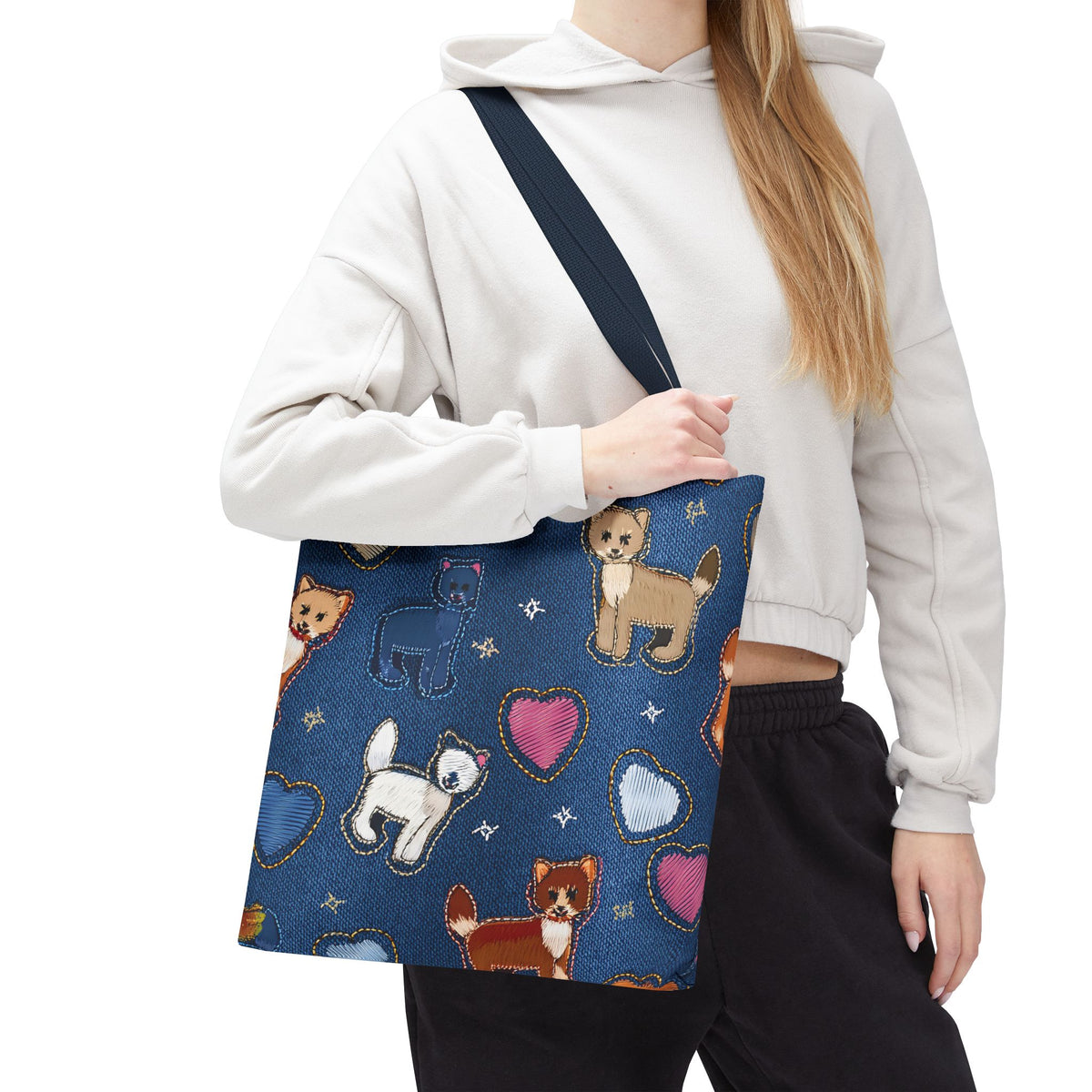 Love Day Graphic Design Denim Fabric Imitation Print Unisex Canvas Bag POLY 3 Sizes Tote Bag 201-6