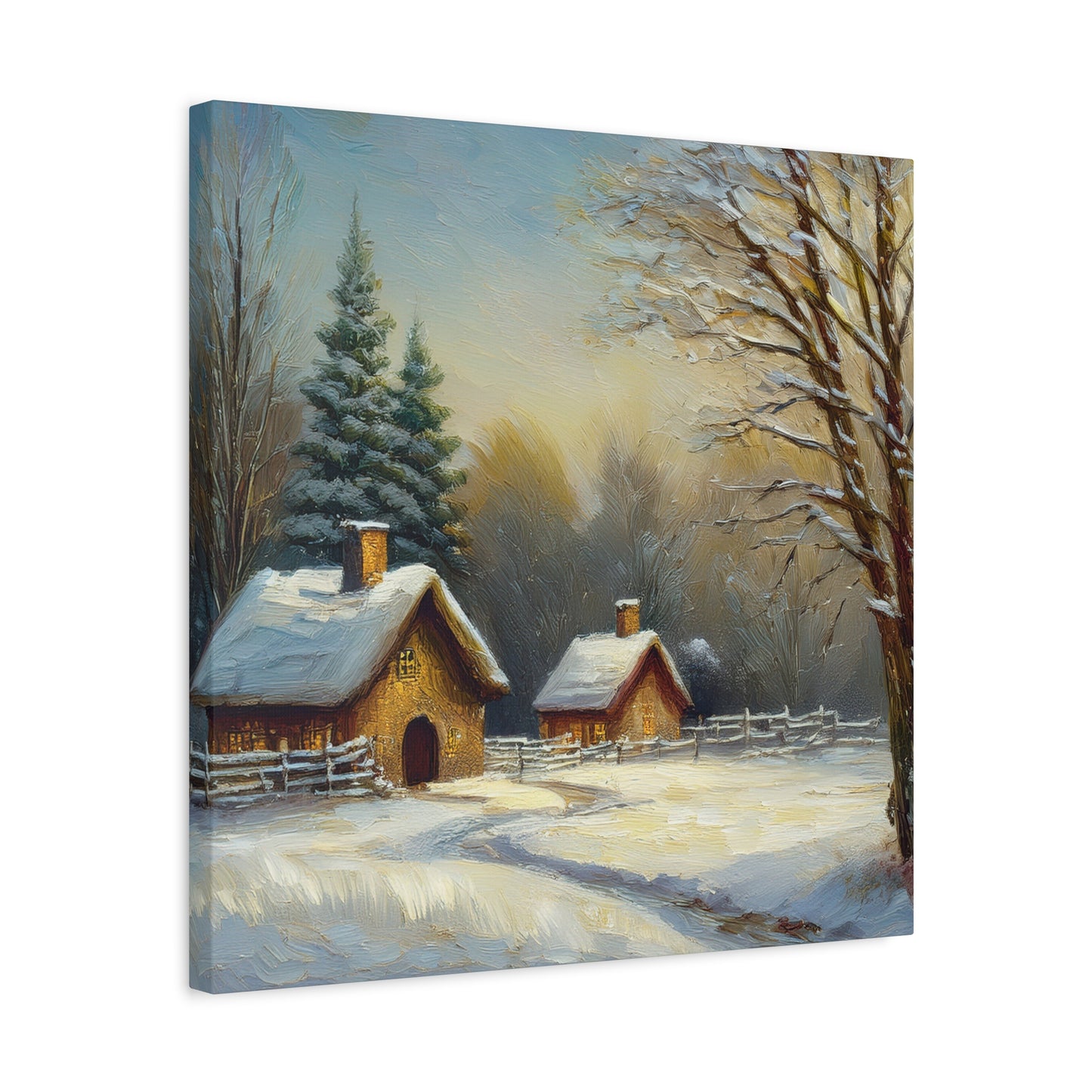 Countryside Winter Print Canvas, Oil Paint Print 20x20, 24x24, 30x30, 32x32, 36x36 Art Design Pine-Wood Inner Frame MC-113