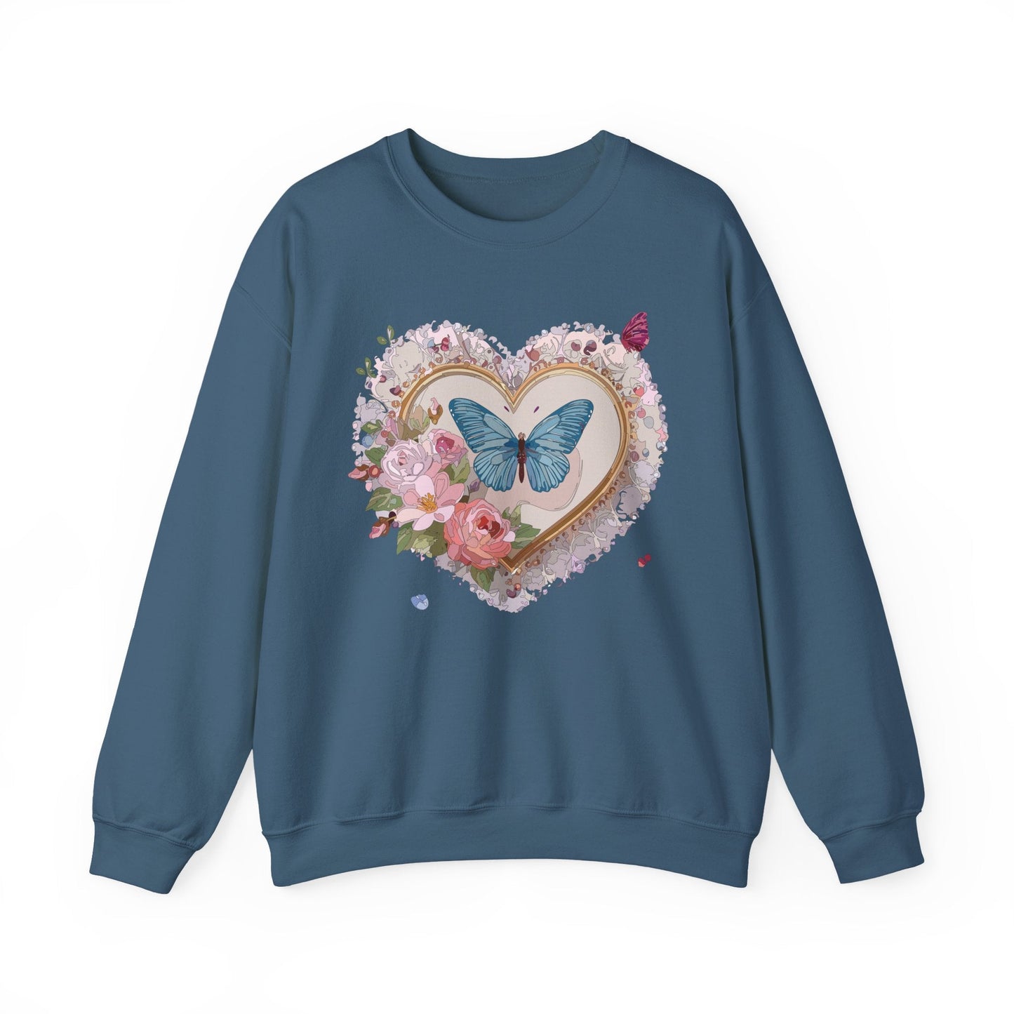 Floral Heart Unisex Crewneck Sweatshirt Valentines Floral Love Gildan 18000 Heavy Blend