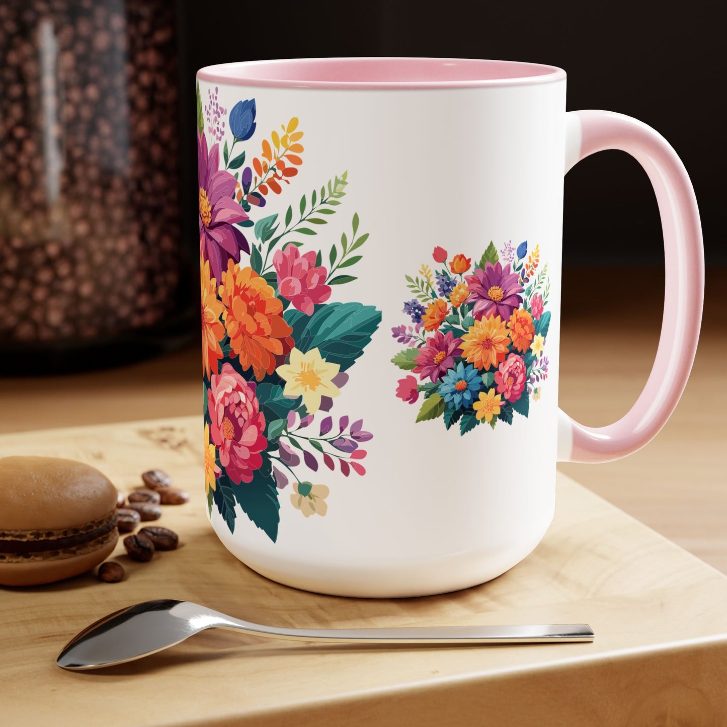 Tazas de café de dos tonos con flores