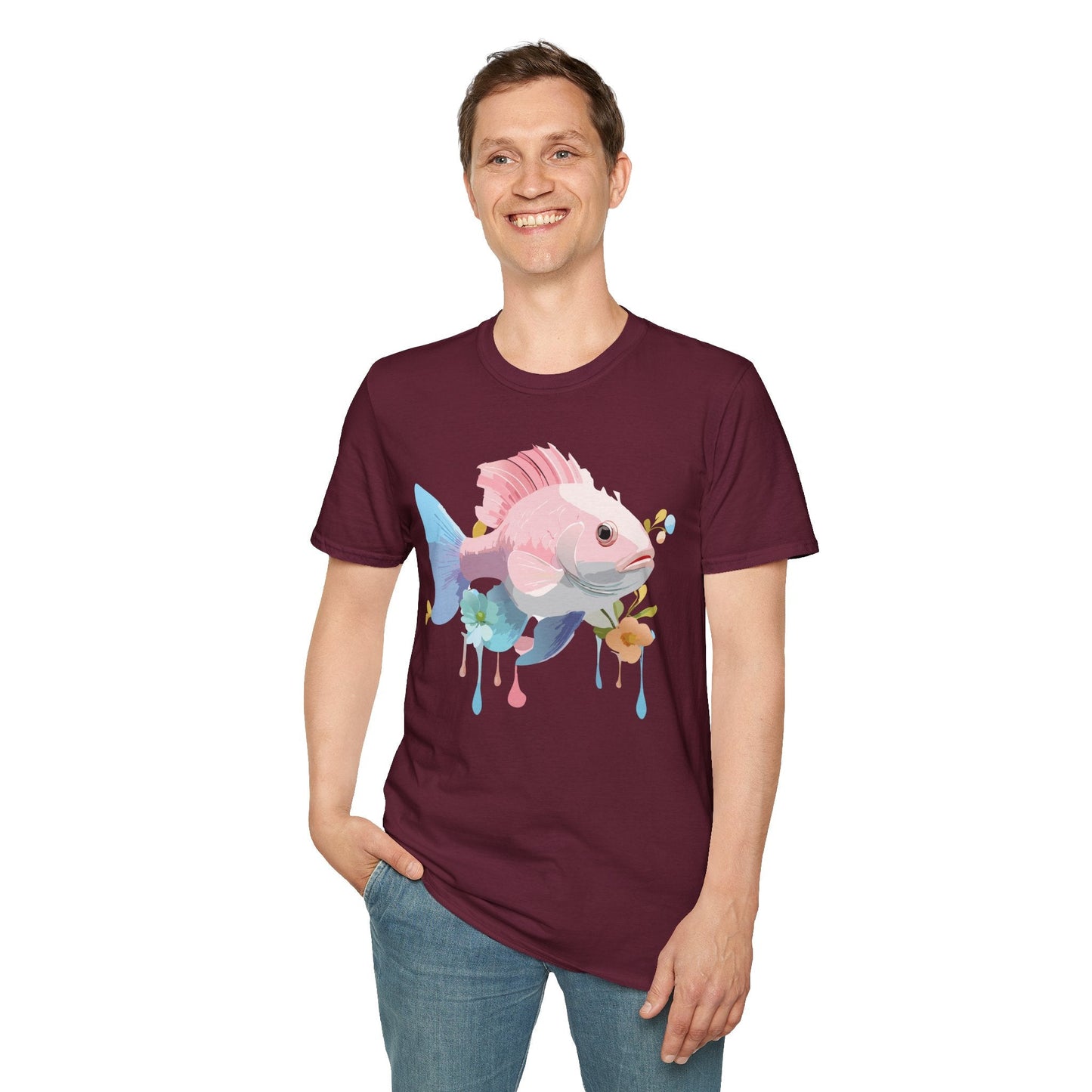 Fish Art Design Shirt Unisex Graphic Tee With Fish Illustration Gildan Softstyle 64000