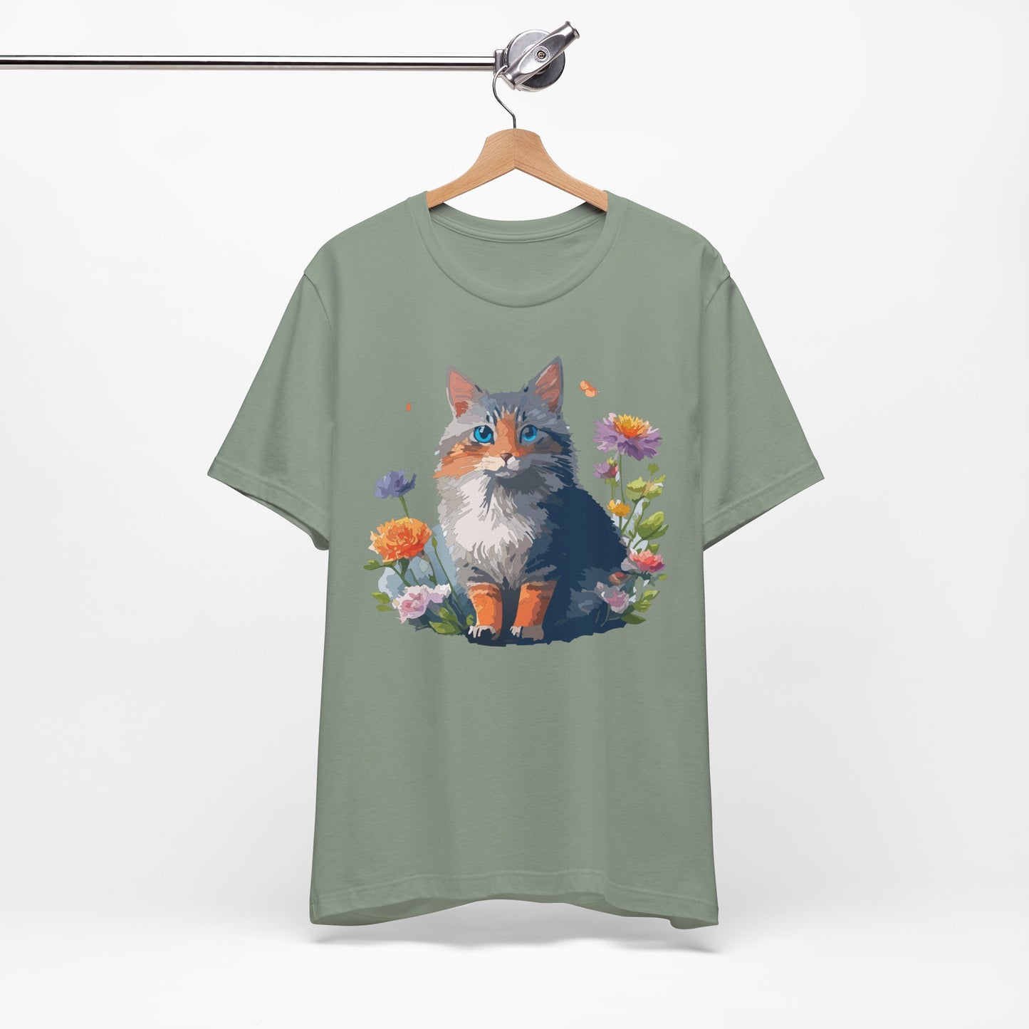 Floral Cat Tee, Animal Shirt, Cat Shirt, Floral Tee, Flower T-shirt, T-Shirt with Animal, Summer Top with Art Design