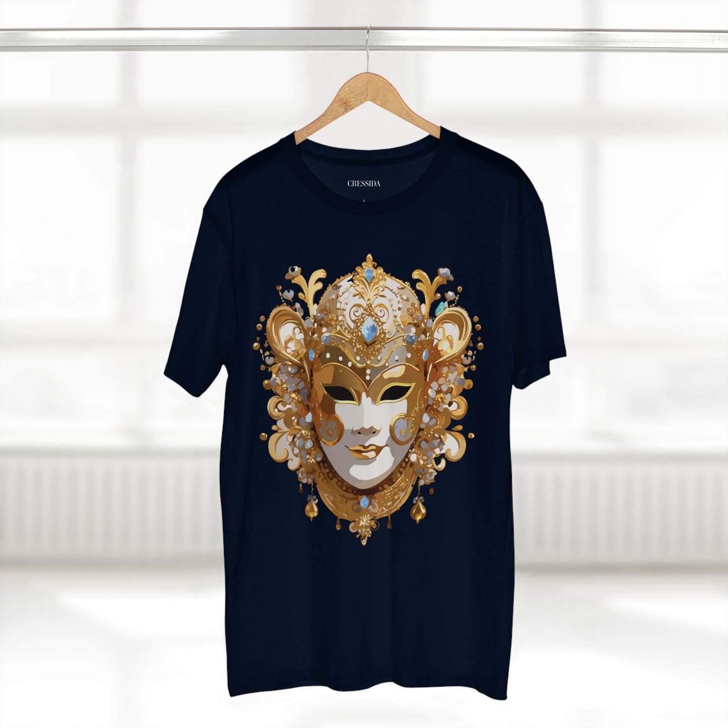 Carnival Mask Graphic T-Shirt Unisex 100 Cotton With Antique Gold Art Design Tee 25