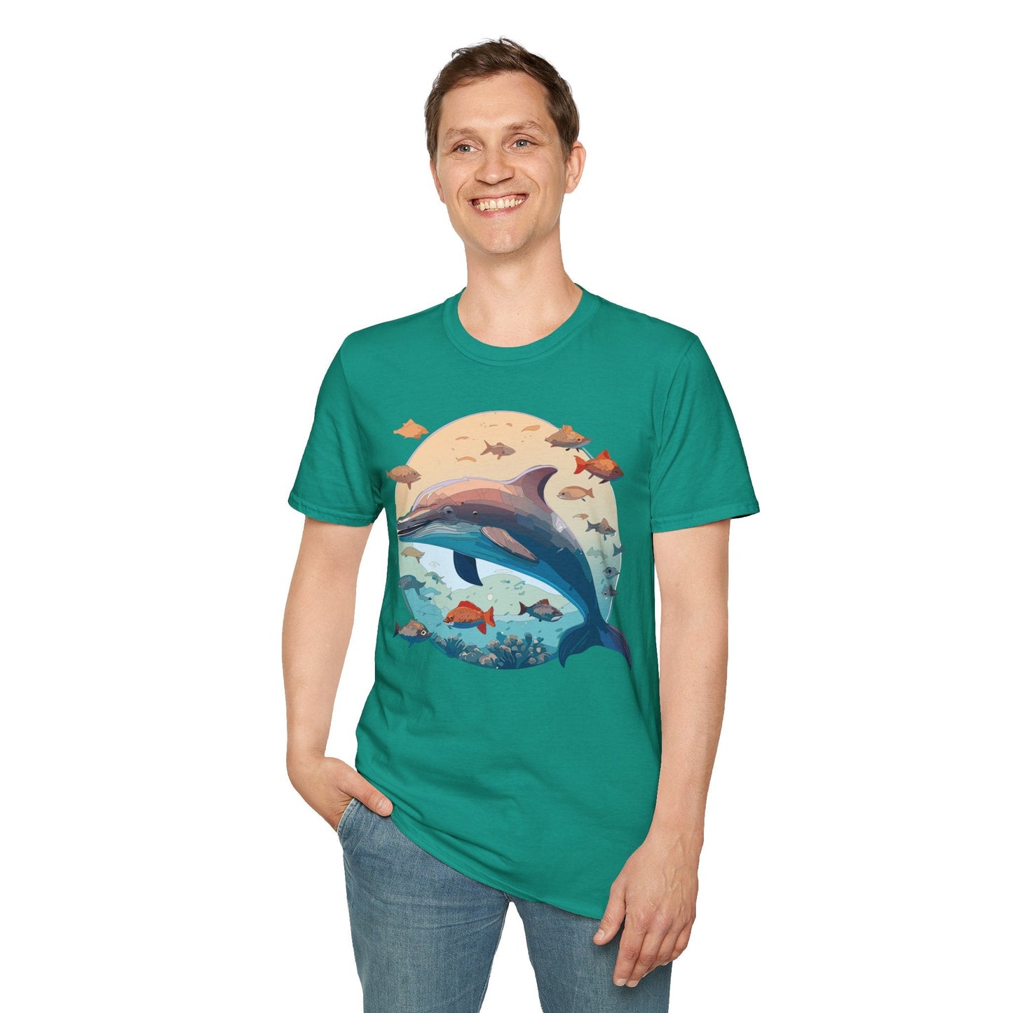 Dolphin Shirt Unisex Softstyle T Shirt 64000 100 Percent Ring Spun Cotton Tee For Everyday Comfort