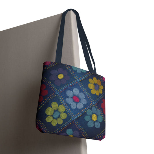 Denim Fabric Imitation Print Unisex Canvas Bag Poly Spun 3 Sizes Tote Bag 163