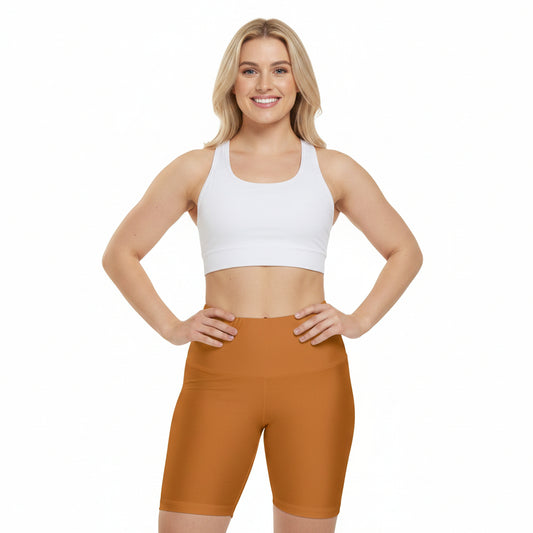 Ochre Orange Workout Shorts — High-Waist Women’s Biker Shorts (Solid Rust)
