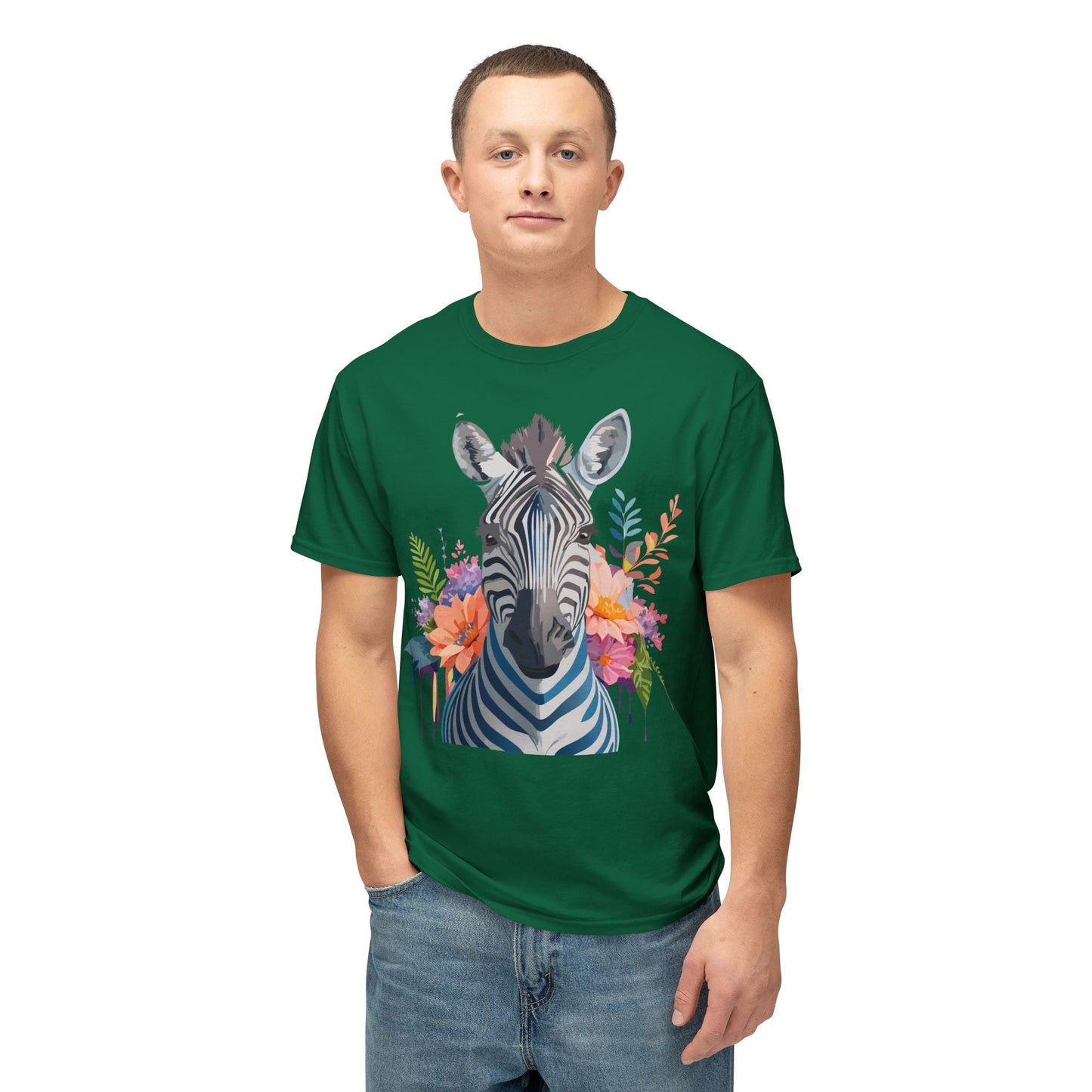 Unisex Zebra Art Print T Shirt HD Cotton Tee Floral Design Made In USA Premium Comfort Breathable