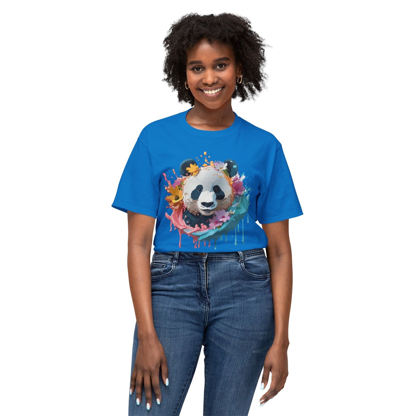 Unisex Panda T Shirt With Art Print Vintage Panda Floral Tees Panda Art Design Shirt USA Made