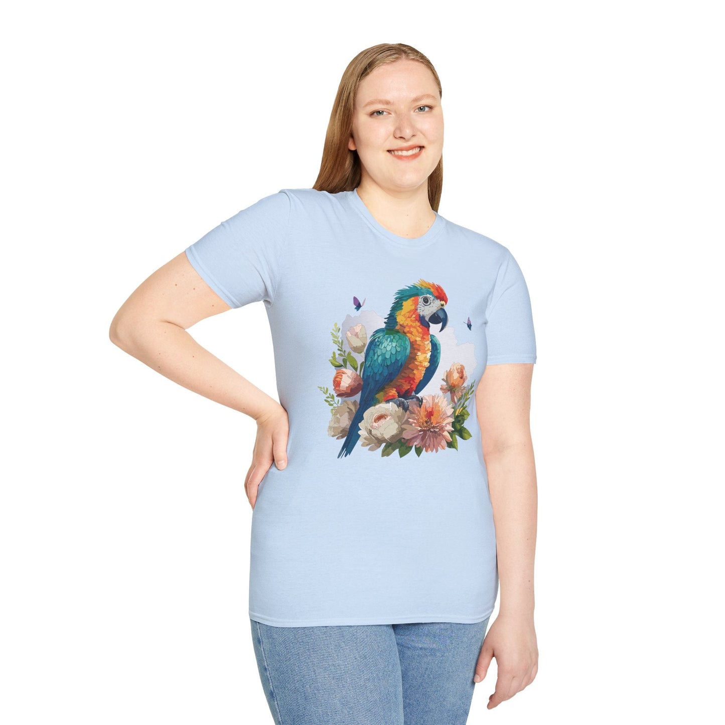 Bird T Shirt Floral Bird Print Unisex Softstyle Cotton Tee Animal Graphic Tee For Everyday Wear