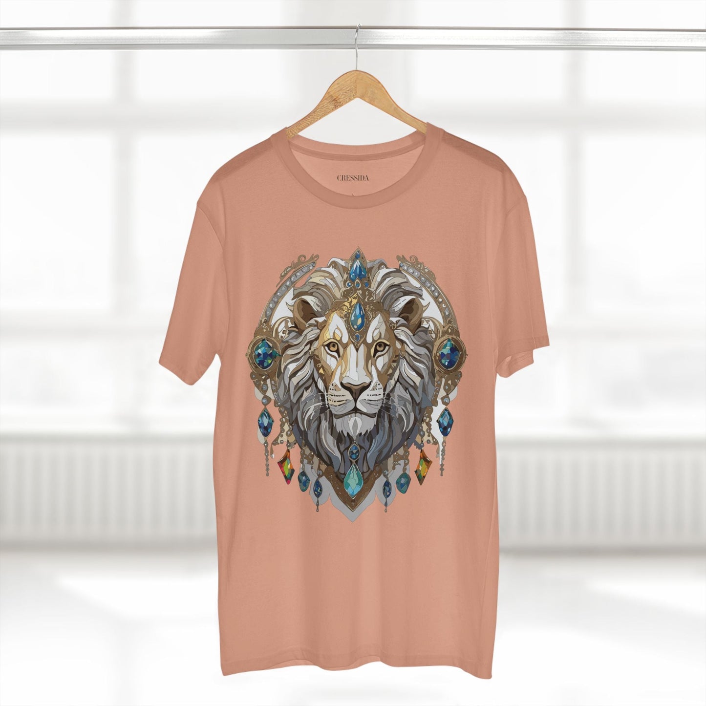 Lion Graphic Unisex 100 Cotton Tee With Unique Animal Golden Medallion Art Design 58